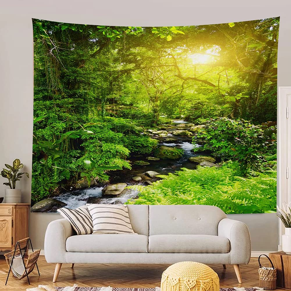 Llamazing Forest Landscape Home Decor - Living Room & Bedroom Magic Tapestry (Sunlight&Creek, 60''L51''W)