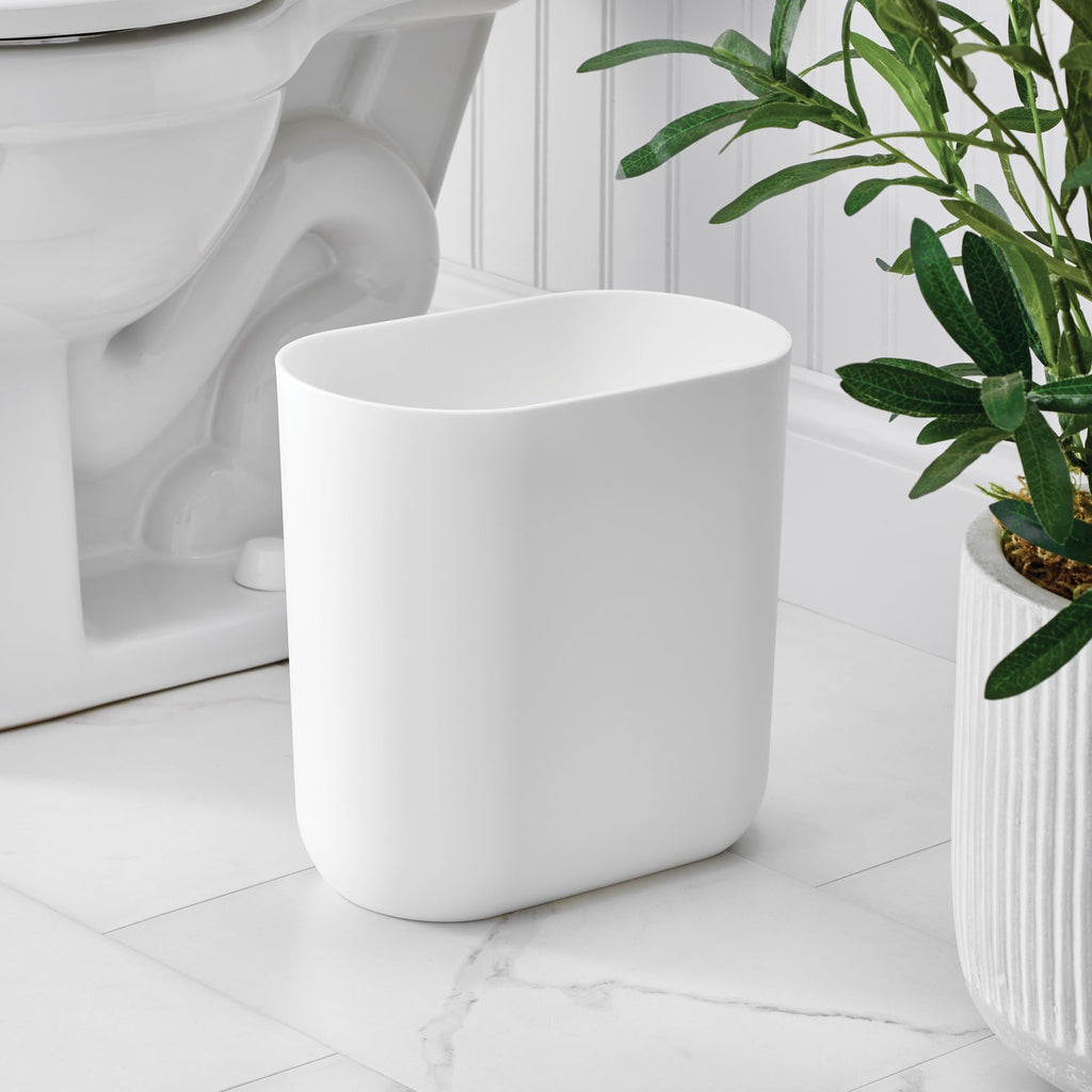 iDesign Small Slim Plastic Bathroom Trash Can, Black | Garbage Can for Bedroom, Office, Desk, Dorm