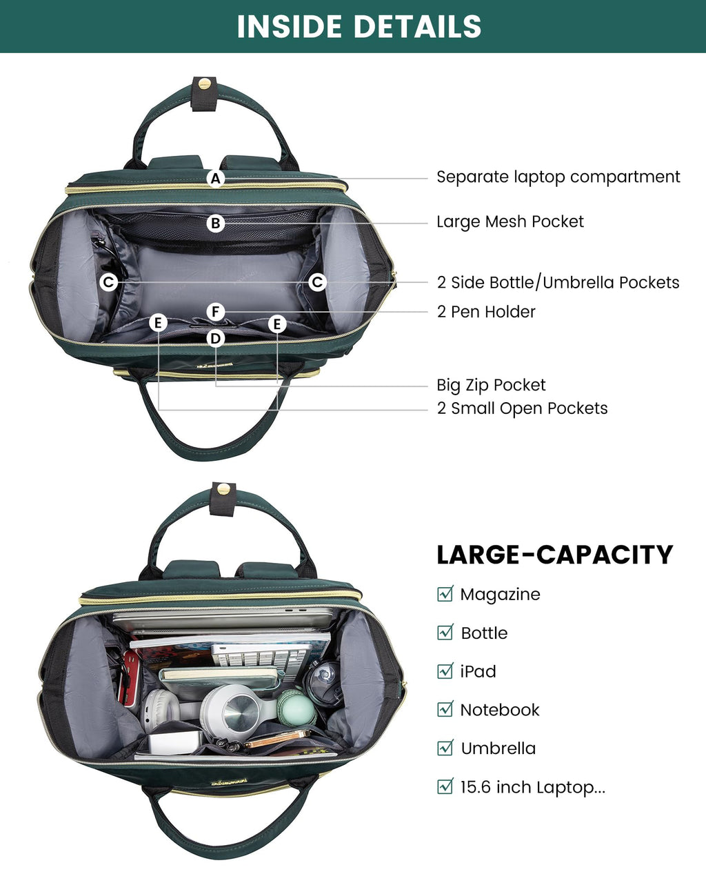 LOVEVOOK Laptop Backpack for Women with Giant Tumbler Holder Pocket, 15.6 Inch Work Daypack for Teacher Nurse, Computer College Bookbag Purse, Waterproof Travel Back Pack with USB Charging Port