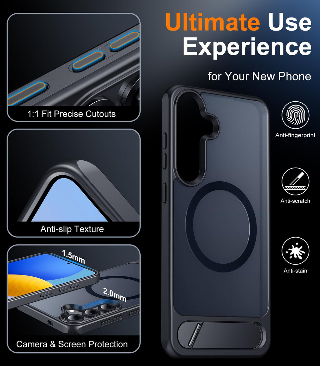 for Samsung Galaxy Z Fold 8 Case,[Compatible with MagSafe][Built-in HD Screen Protector & Kickstand][Hinge Protection]Translucent Matte Full-Body Shockproof Phone Case for Galaxy Z Fold 8,Black
