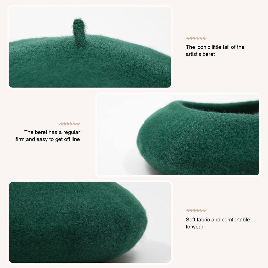 Women French Wool Beret Hats - Solid Color Classic Beanie Winter Cap