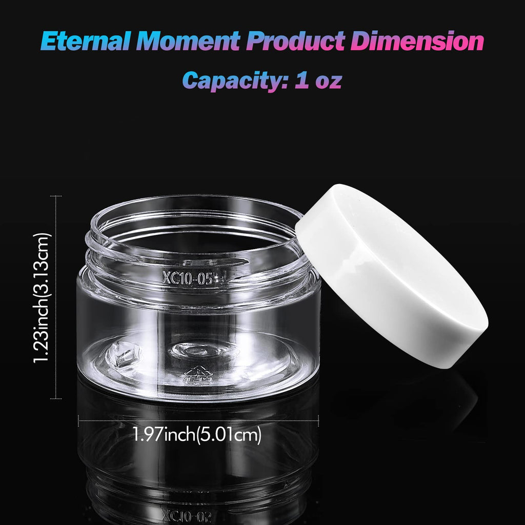 Eternal Moment 36 Pack 1 OZ Plastic Jars Round Clear Cosmetic Container Jars with Lids, Perfect for Lotion, Cream, Ointments, Makeup, Eye Shadow, Rhinestone, Samples, Pot, Travel Storage