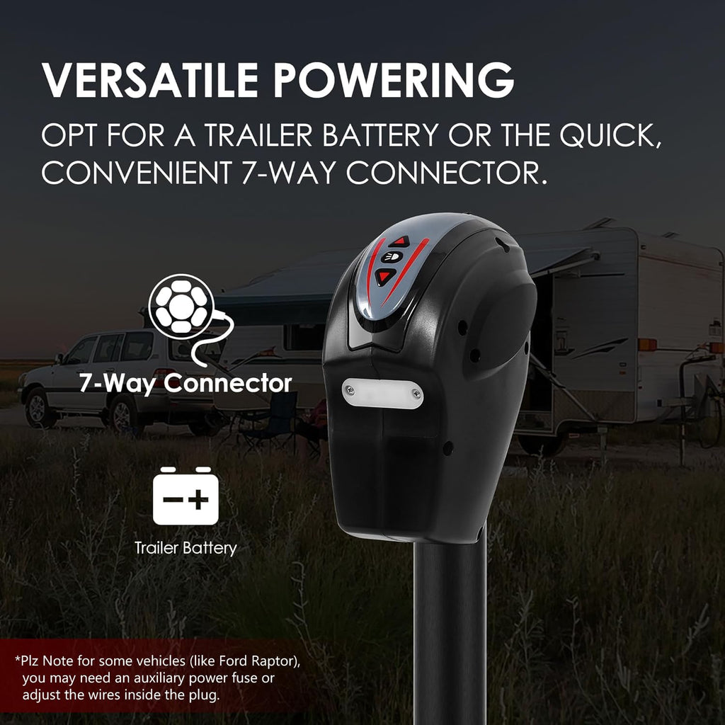 POLESTAR Electric Trailer Jack, 3500lbs Electric Power A- Frame Tongue Jack with Waterproof Protective Cover & LED Light for Travel Trailer Camper, RV, 12V DC with Hard Wiring, 9"-27" Lift