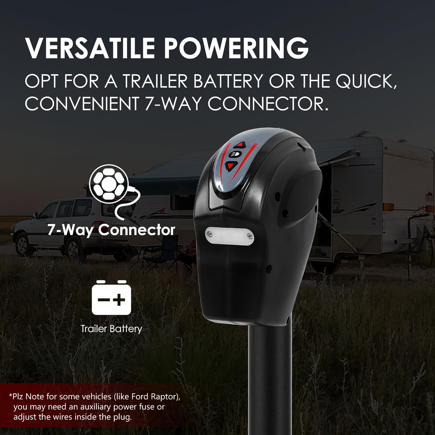 POLESTAR Electric Trailer Jack, 3500lbs Electric Power A- Frame Tongue Jack with Waterproof Protective Cover & LED Light for Travel Trailer Camper, RV, 12V DC with Hard Wiring, 9"-27" Lift