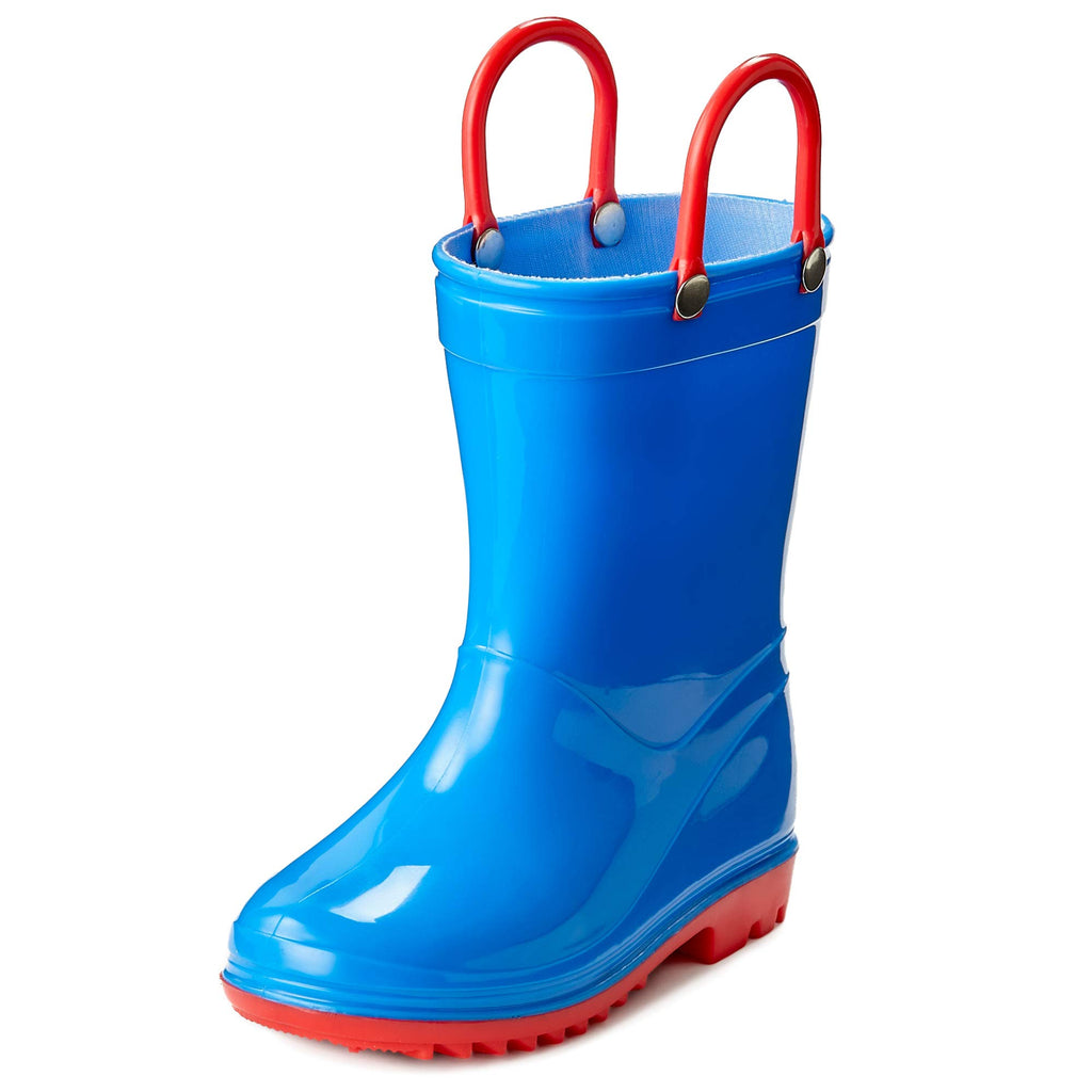 Puddle Play Toddler and Kids Waterproof PVC Rain Boots with Easy-On Handles – Lightweight Slip-Resistant Outdoor Boots for Boys and Girls