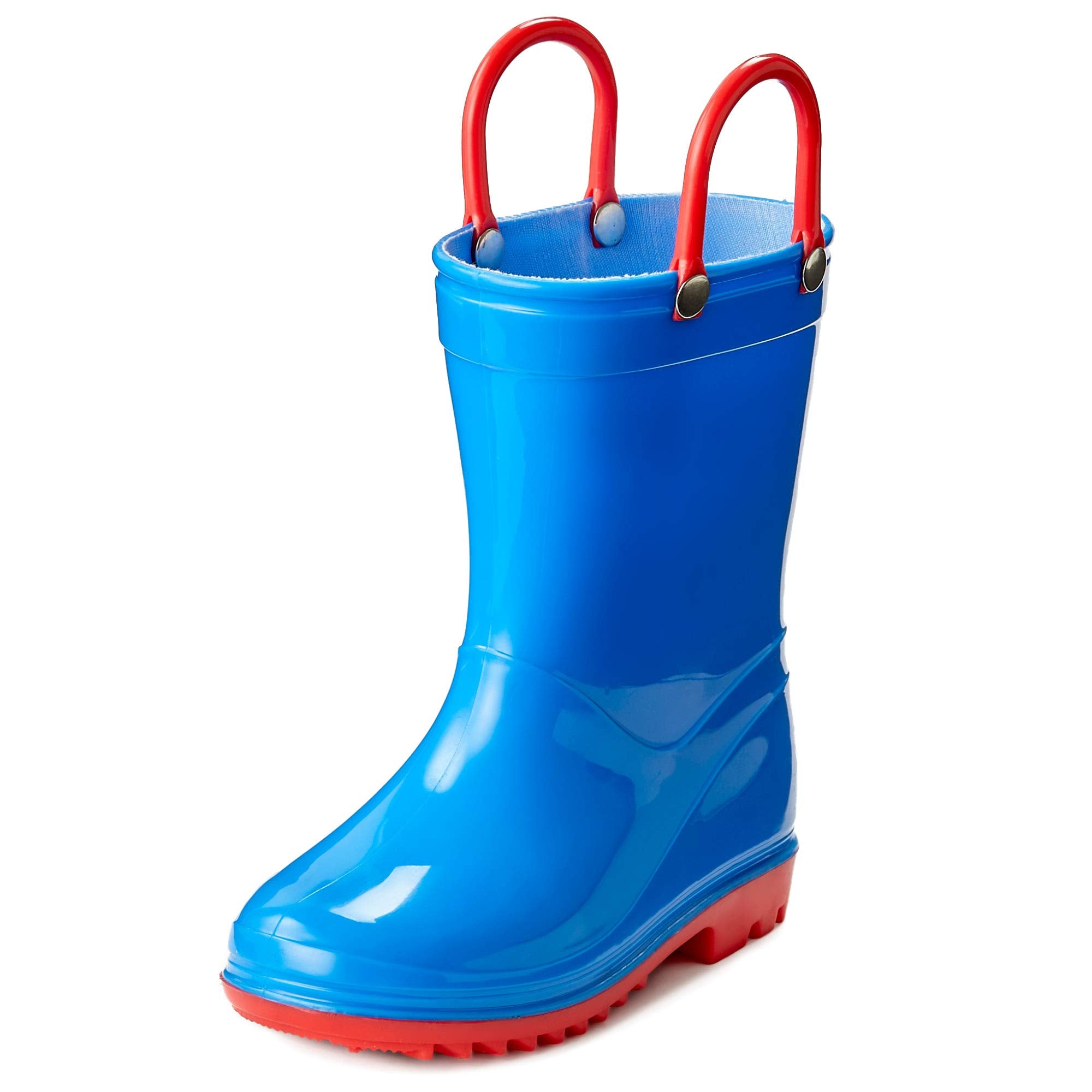 Puddle Play Toddler and Kids Waterproof PVC Rain Boots with Easy-On Handles – Lightweight Slip-Resistant Outdoor Boots for Boys and Girls