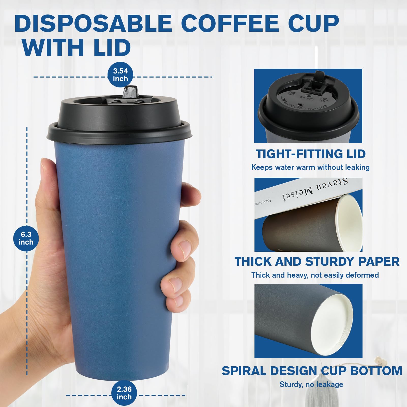 LITOPAK 100 Pack 10 oz Disposable Paper Coffee Cups with Lids for Coffee, Water, Juice, or Tea, Blue and Gray Hot Paper Cups for Home, Restaurant, Store, and Cafe