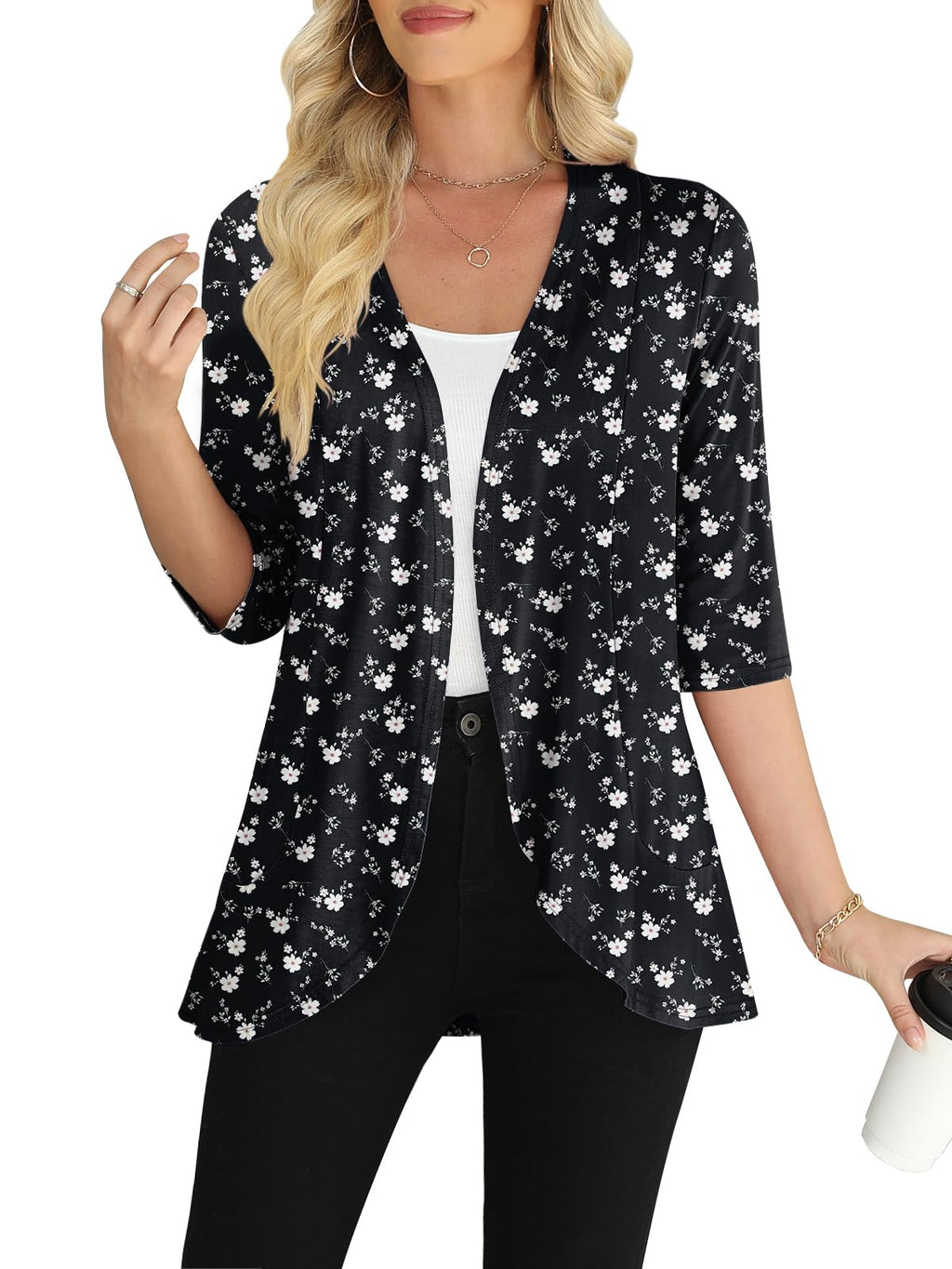 Yincro Women's Casual 3/4 Sleeve Cardigan Lightweight Soft Open Front Cardigans