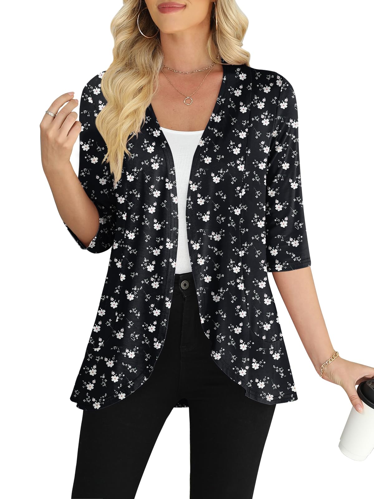 Yincro Women's Casual 3/4 Sleeve Cardigan Lightweight Soft Open Front Cardigans
