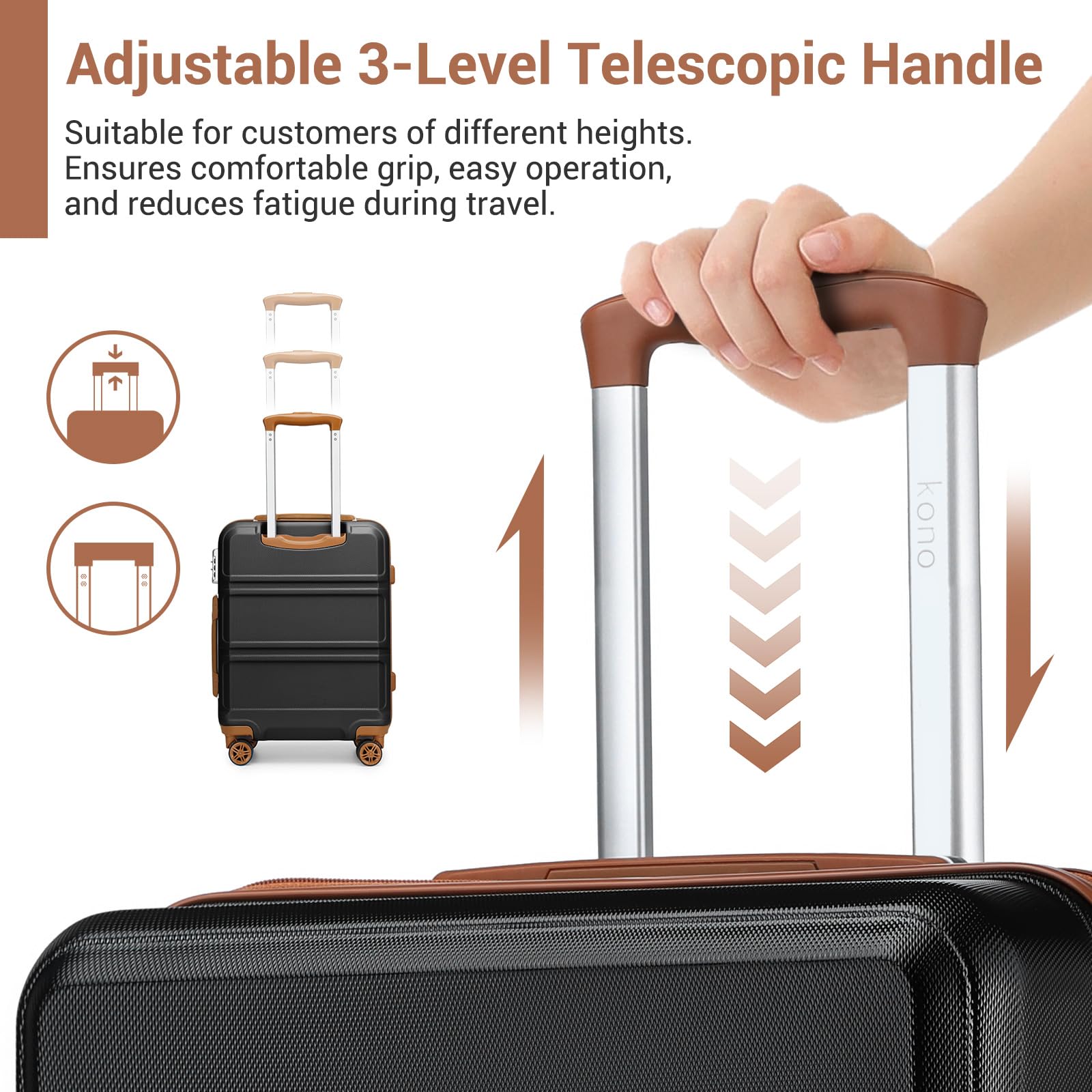 Kono Carry On Luggage Set Airline Approved Lightweight PC+ABS Carry On Suitcase with TSA Lock Spinner Wheels Durable Luggage Hardside Apricot Blue