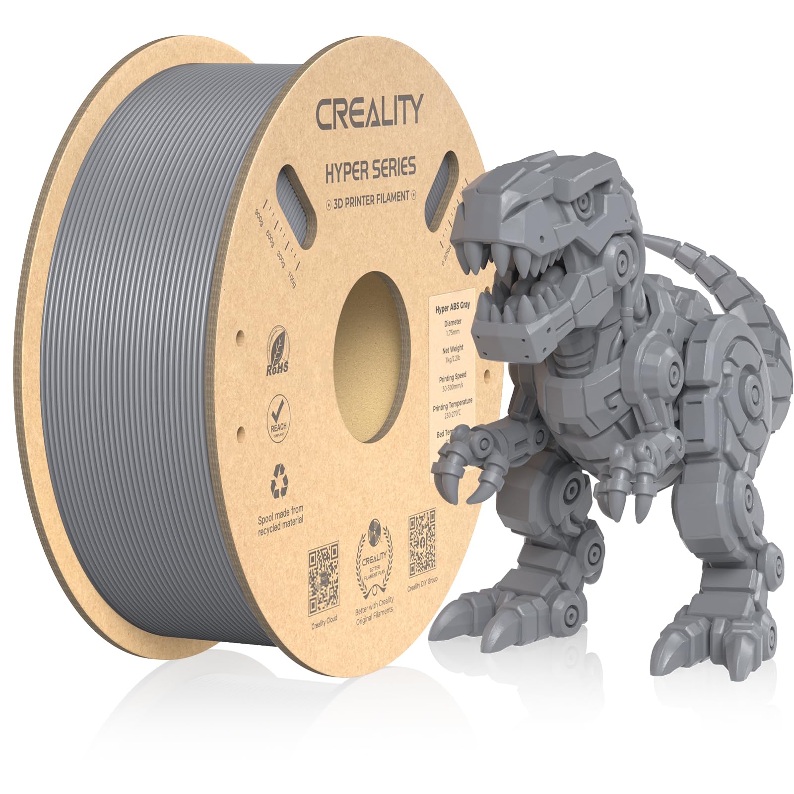 Creality Hyper ABS Filament, Official 3D Printer Filament ABS 1.75mm for Up to 300mm/s High-Speed Printing Convenient Open Printing Material, 1kg(2.2lbs) Spool Fit Most 3D Printer(Black)