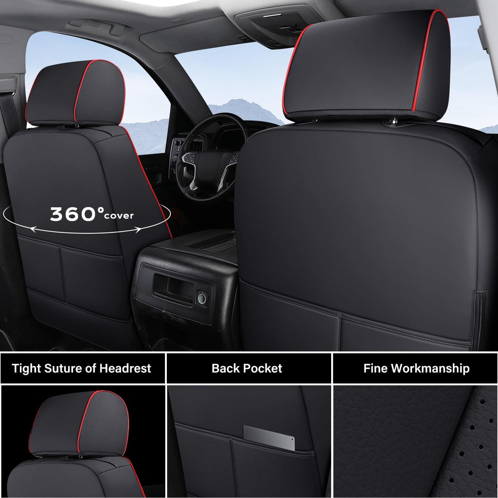 Coverado Chevy Silverado Seat Covers, Faux Leather Seat Covers Fit for Chevy Silverado GMC Sierra 2007-2025 1500, 2015-2025 2500HD 3500HD Crew Double Extended Cab (Front, Black)