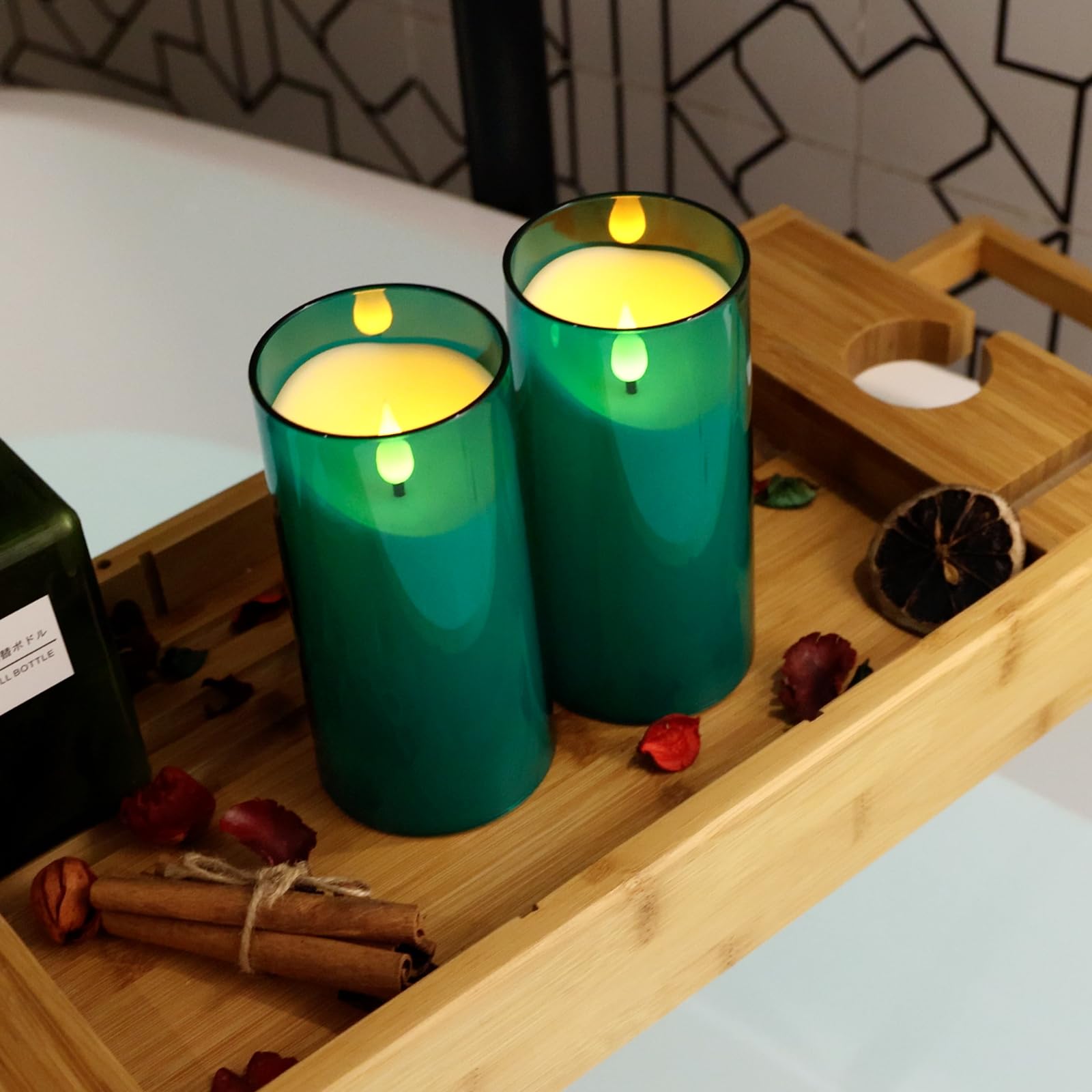 NURADA Flameless Candles with Remote Timer: 3D Wick Battery Operated Led Pillar Acrylic Fake Candle Set for Home Decoration Romantic Ambiance - Gold 2 Pack