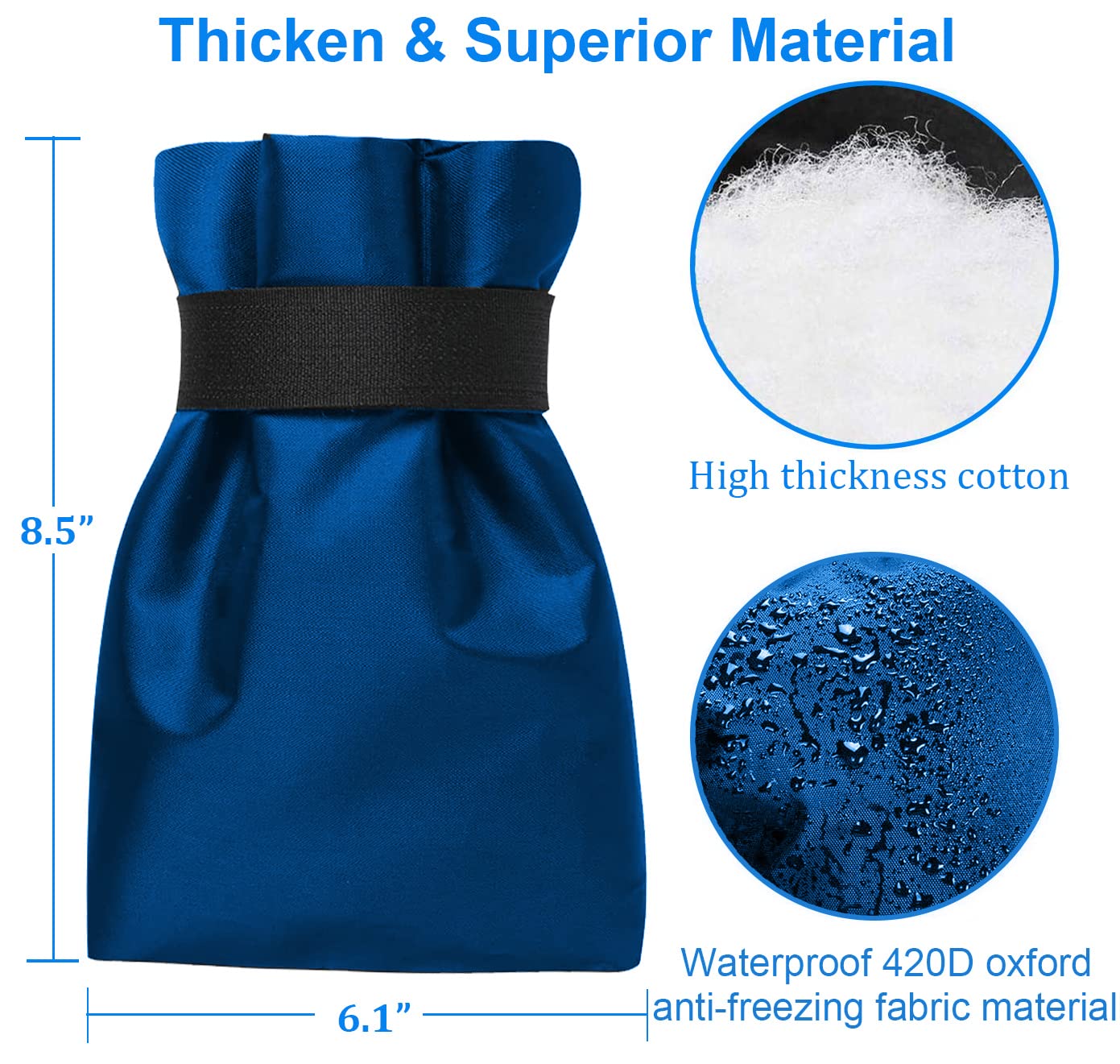 Outdoor Faucet Covers for Winter Freeze Protection, Upgraded Thicken 8.5" H x 6.1" W Outside Garden Faucet Socks for Winter Waterproof Reusable Hose Bibs Insulated Spigot Cover, 2 Pack Black