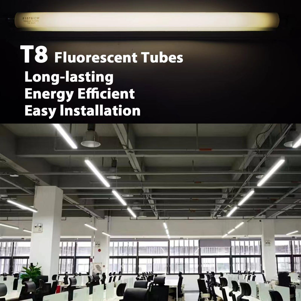 Konideke 18 Inch F15T8/CW T8 15W Fluorescent Light Bulb Cool White, F15T8/SP41 Replacement Bulb for Garage, Office, Kitchen Under-Cabine, G13 Base 6 Count