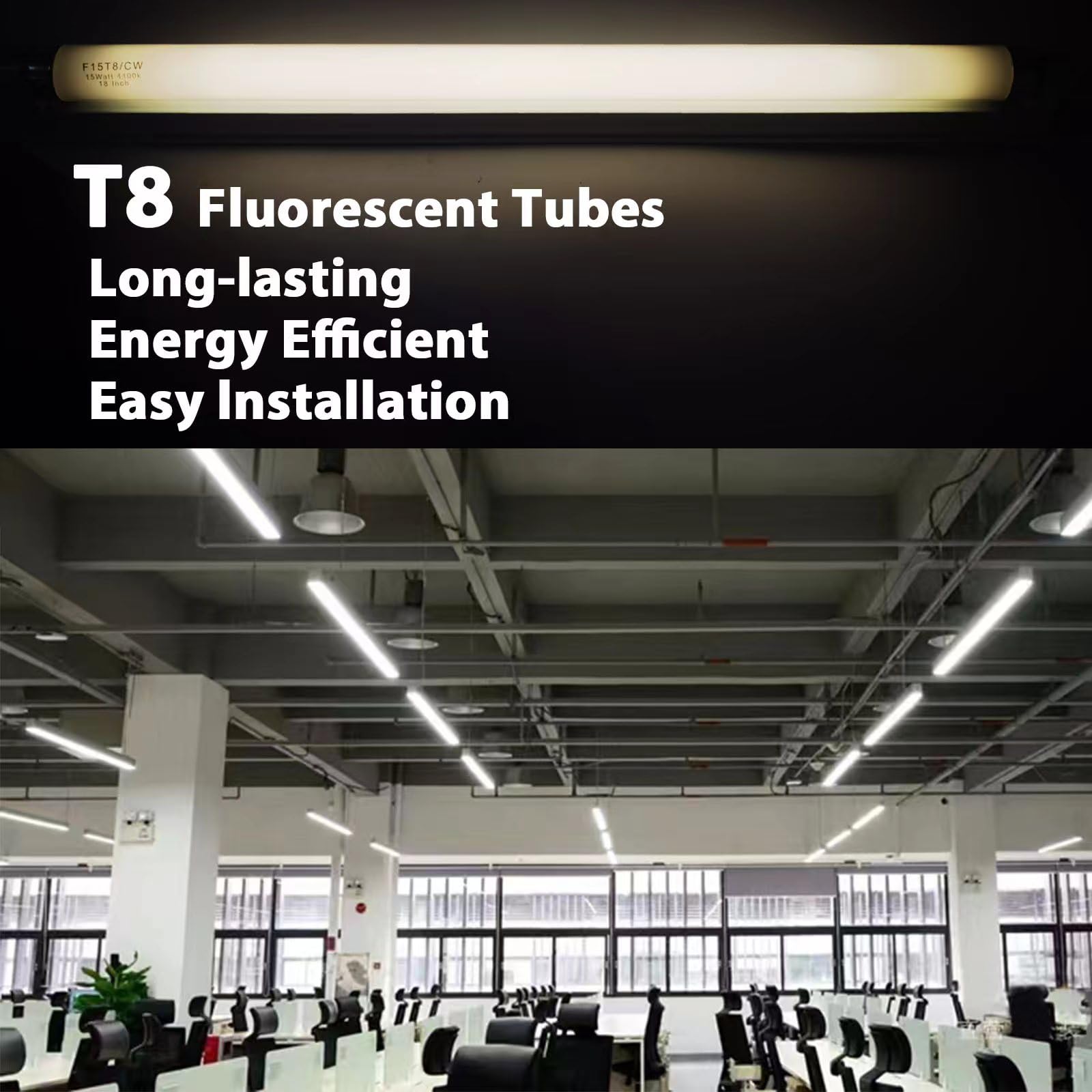 Konideke 18 Inch F15T8/CW T8 15W Fluorescent Light Bulb Cool White, F15T8/SP41 Replacement Bulb for Garage, Office, Kitchen Under-Cabine, G13 Base 6 Count
