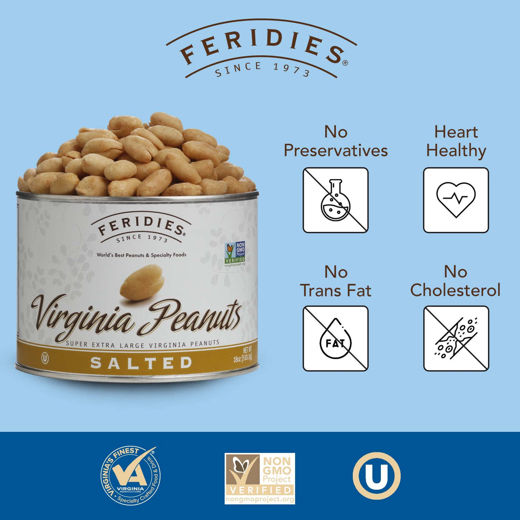 FERIDIES Honey Roasted Extra Large Giant Virginia Peanuts, 18oz Vacuum Can, Gourmet Snack 18oz (Pack of 1)