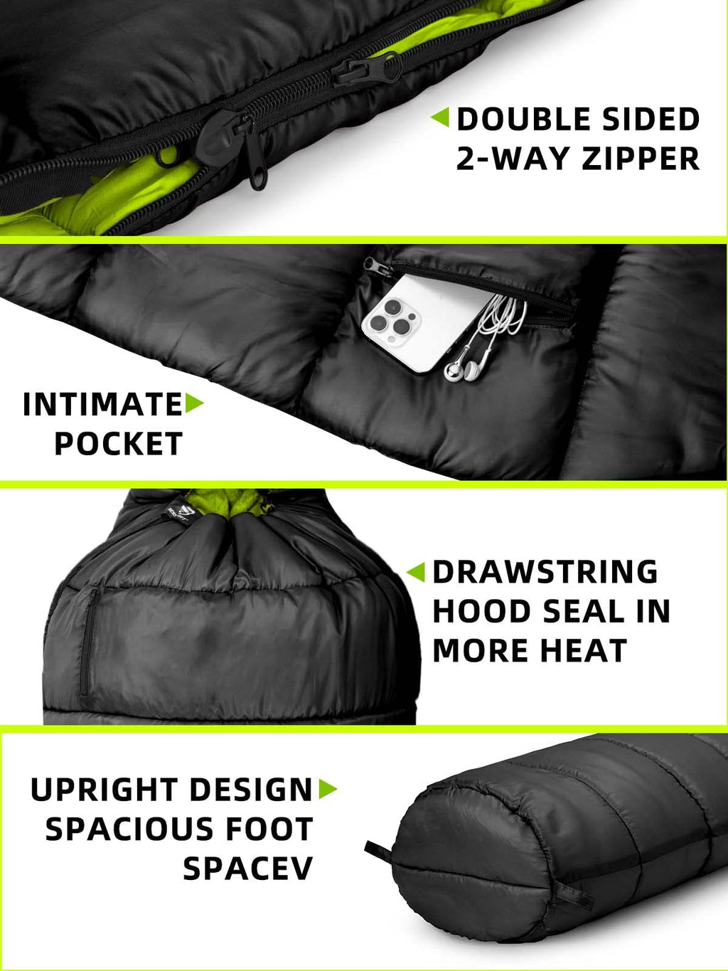 Bessport Mummy Sleeping Bag | 15-45 ℉ Extreme 3-4 Season Sleeping Bag for Adults Cold Weather– Warm and Washable, for Hiking Traveling & Outdoor Activities