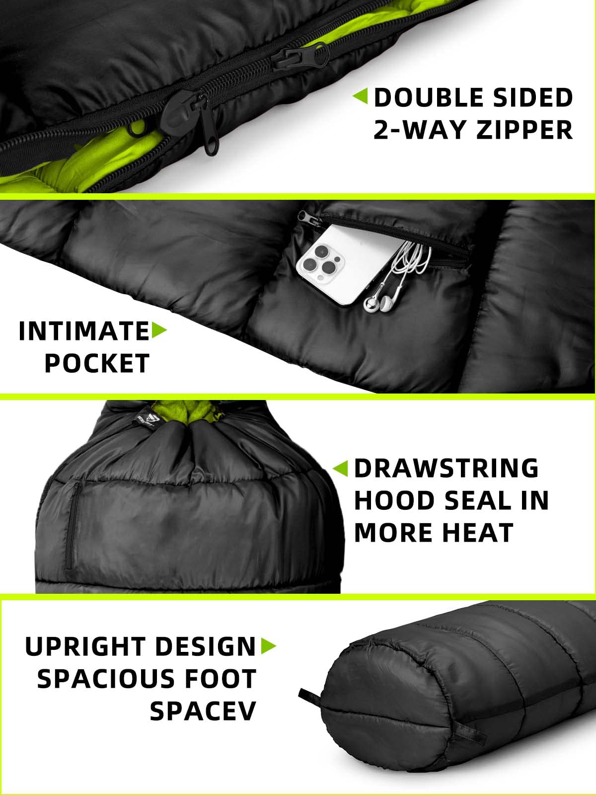 Bessport Mummy Sleeping Bag | 15-45 ℉ Extreme 3-4 Season Sleeping Bag for Adults Cold Weather– Warm and Washable, for Hiking Traveling & Outdoor Activities