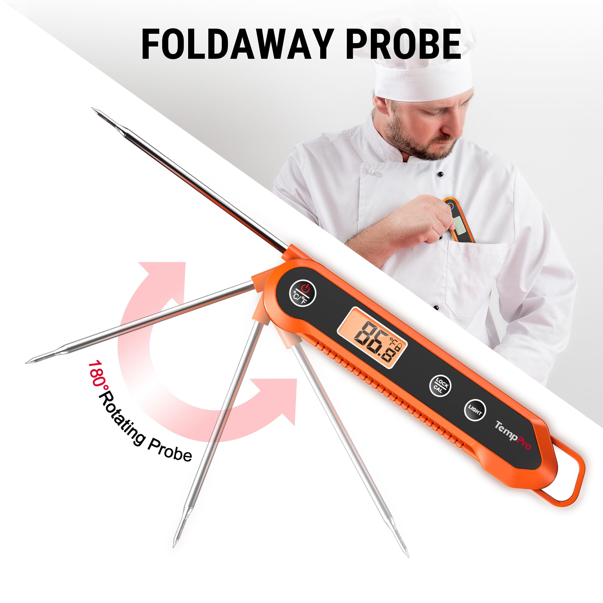 TempPro Digital Instant Read Meat Thermometer for Grilling, Waterproof Food Thermometer with Calibration Backlight Baking Bread Candy Thermometer Cooking Gift for Dad Husband (Previously ThermoPro)