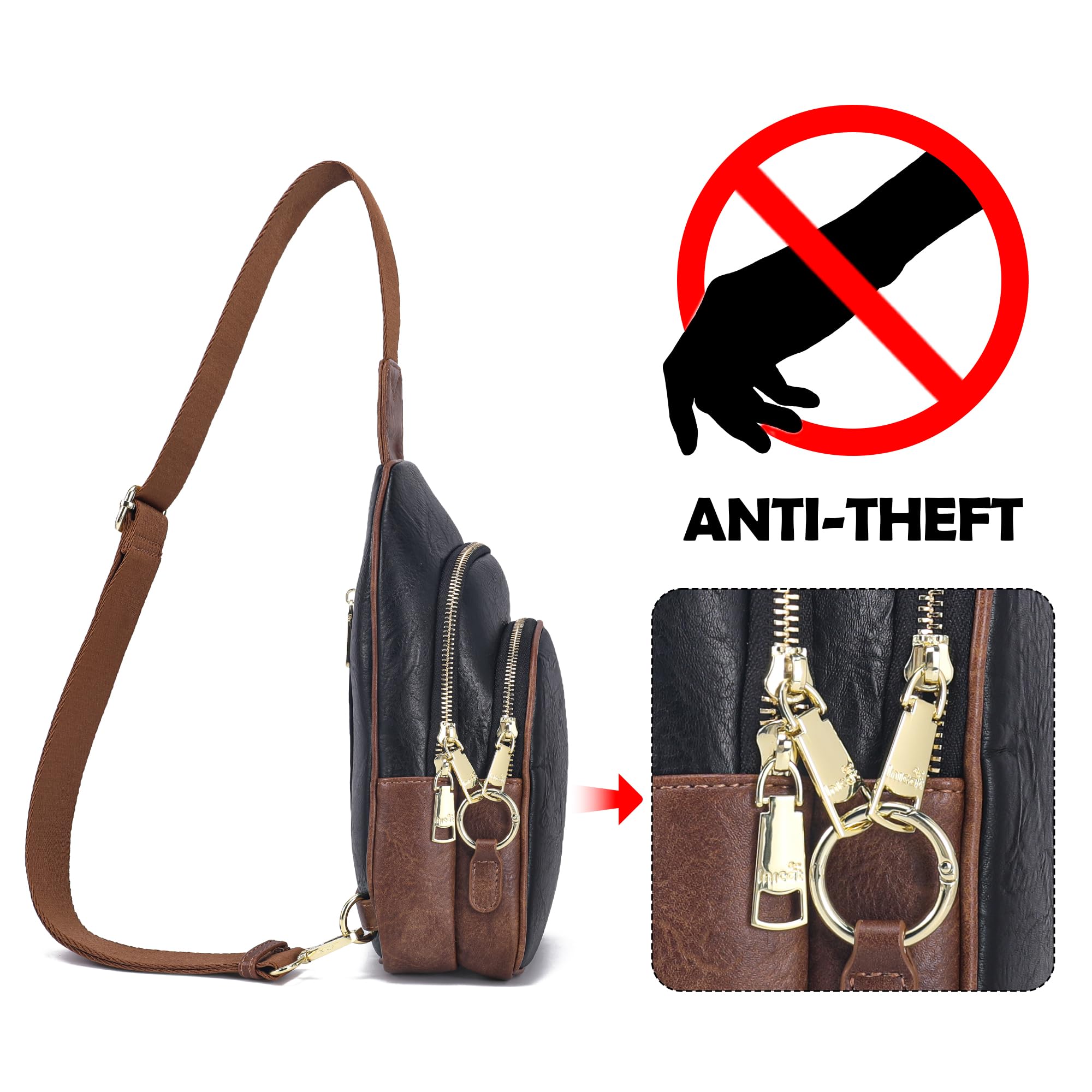 INICAT Small Crossbody Sling Bags Faux Leather Fanny Packs Purses for Women Everyday & Travel