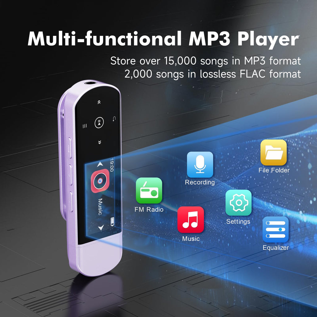 RUIZU 64GB USB MP3 Player with Bluetooth 5.3, Clip Jam Portable Music Player for Sports Running, USB MP3 Player Stick with FM Radio, Voice Recorder, Digital Audio Shuffle Repeat, Phone File Transfer