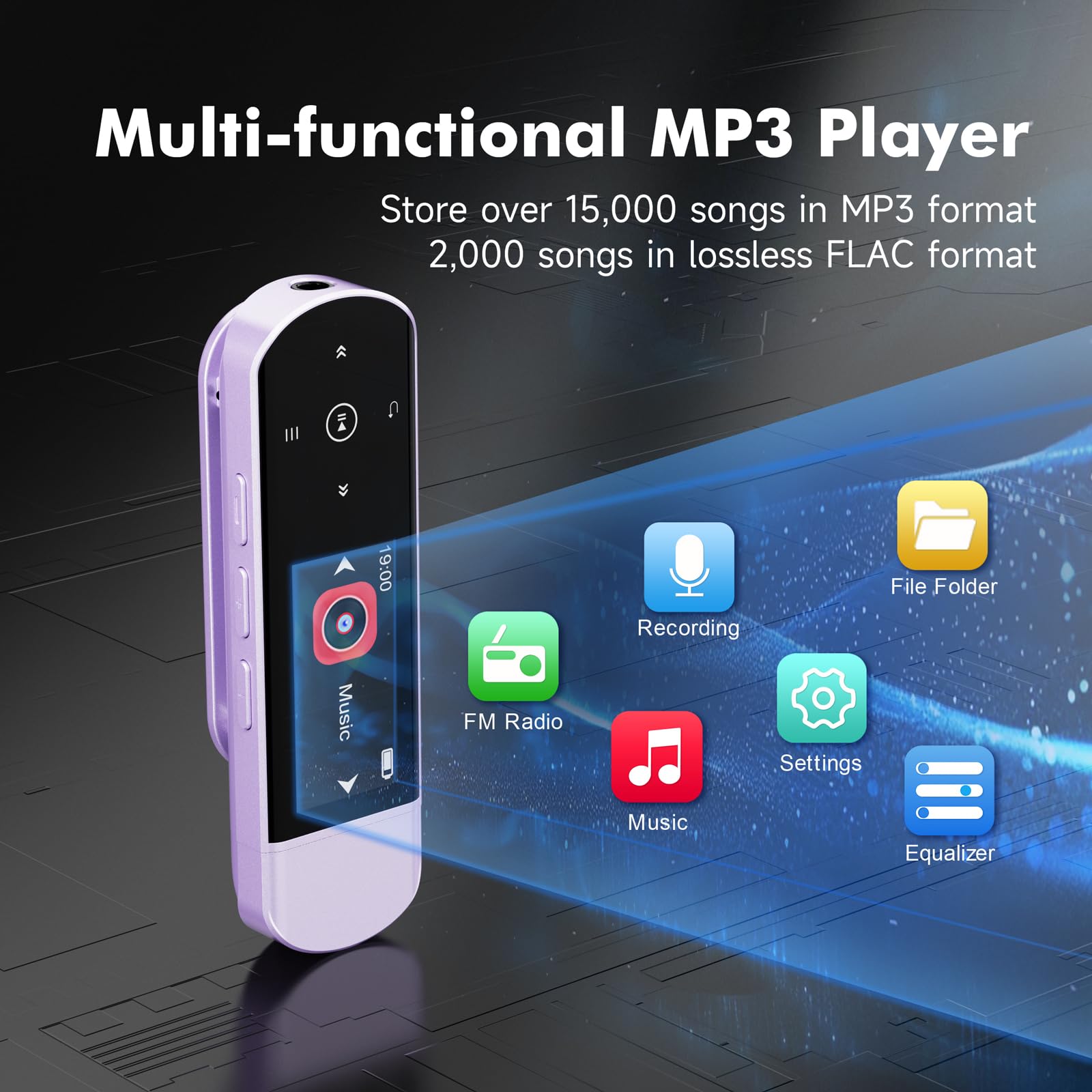 RUIZU 64GB USB MP3 Player with Bluetooth 5.3, Clip Jam Portable Music Player for Sports Running, USB MP3 Player Stick with FM Radio, Voice Recorder, Digital Audio Shuffle Repeat, Phone File Transfer
