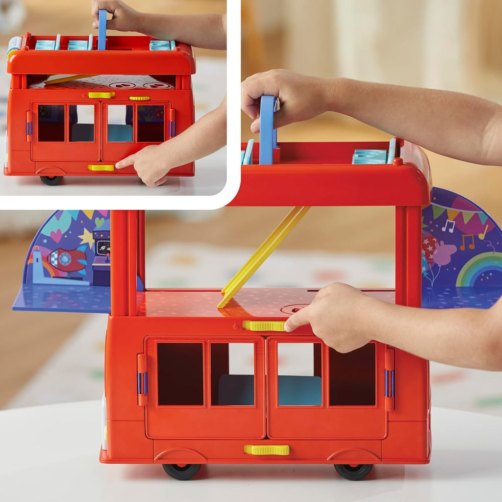 Peppa Pig 2-in-1 Party Bus Playset with 3 Figures and 13 Accessory Pieces, Preschool Toys for Girls and Boys, Kids Gifts, Ages 3+
