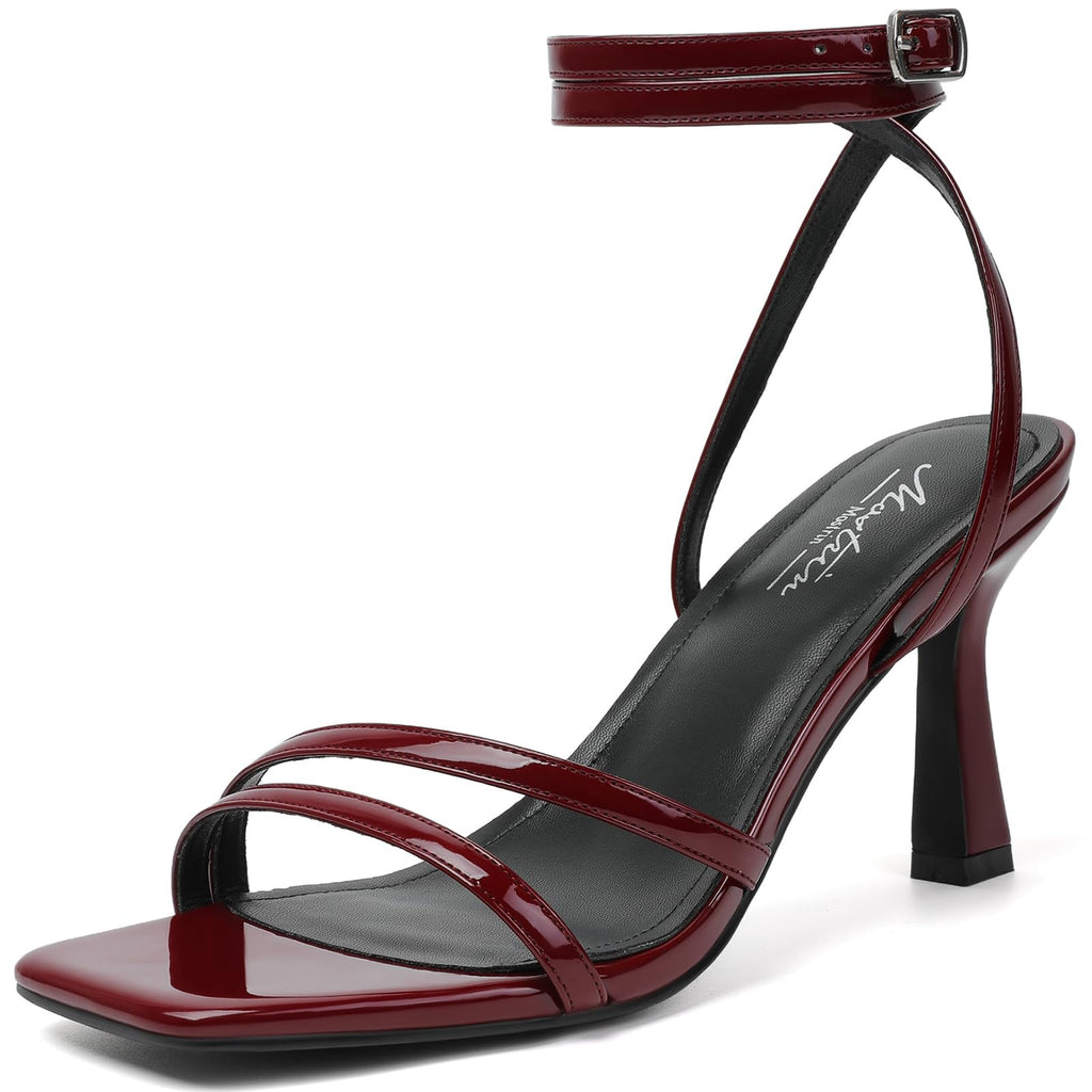 Mostrin Strappy Kitten Heels for Women Square Open Toe Heels Ankle Strap Lace Up Heeled Sandals for Party, Prom