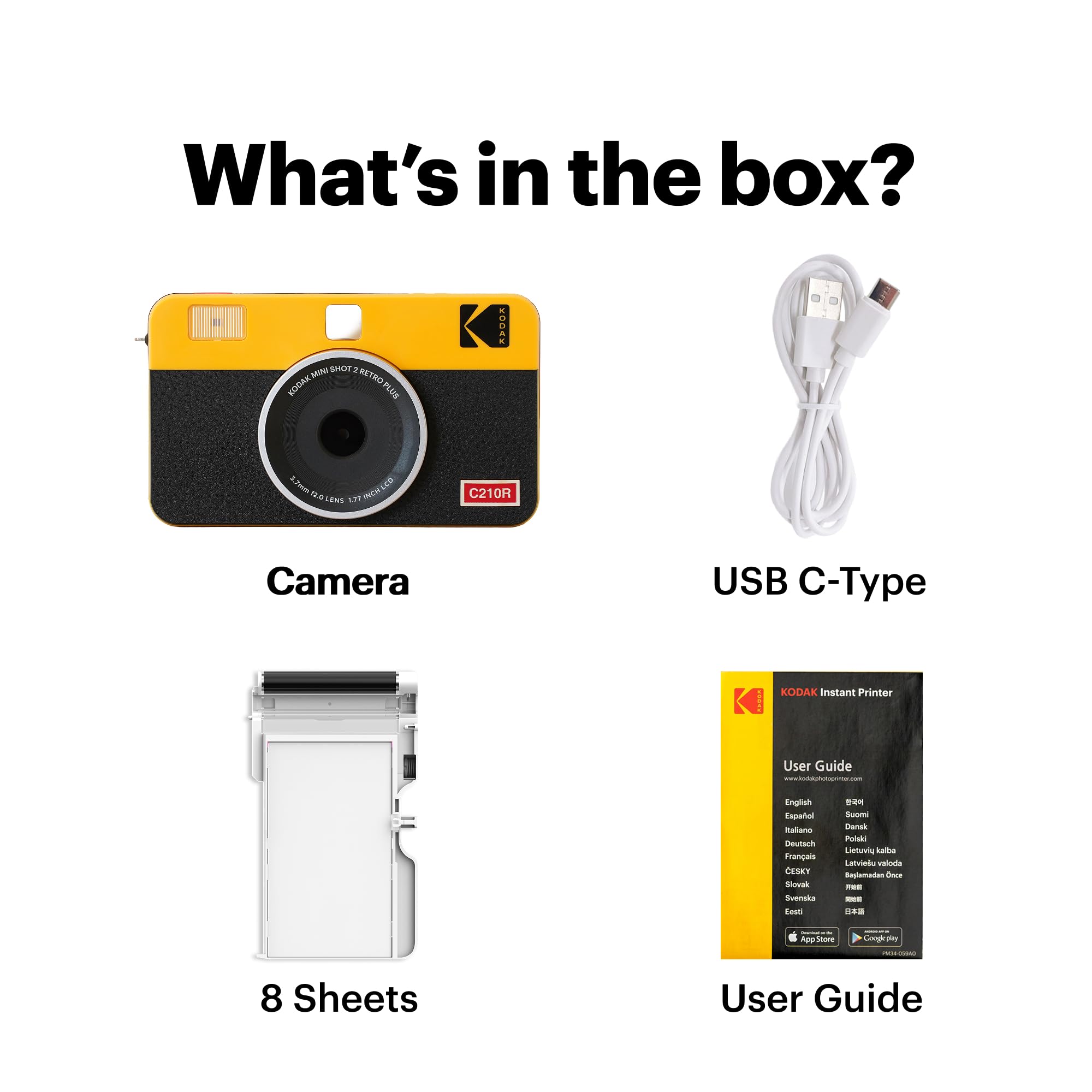 Kodak Mini Shot 2 Retro 4PASS 2-in-1 Instant Digital Camera and Photo Printer (2.1x3.4 inches) + 8 Sheets, White
