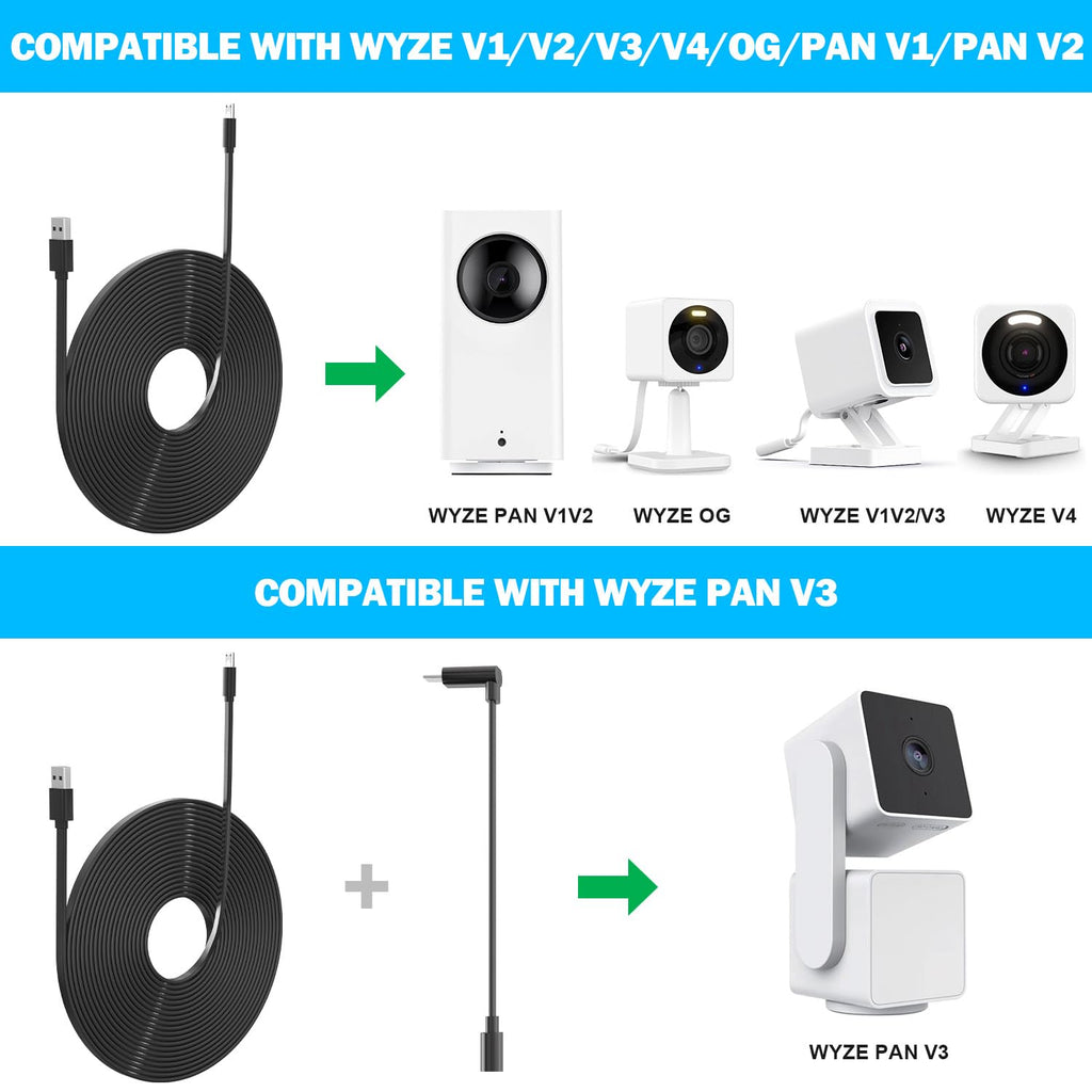 2 Pack 10FT Power Extension Cable Compatible with Wyze Cam v4/v3/OG,Wyze Cam Pan v3/v4,Blink,eufy,NestCam Indoor,Amazon Cloud Camera,USB A to USB C (Black)