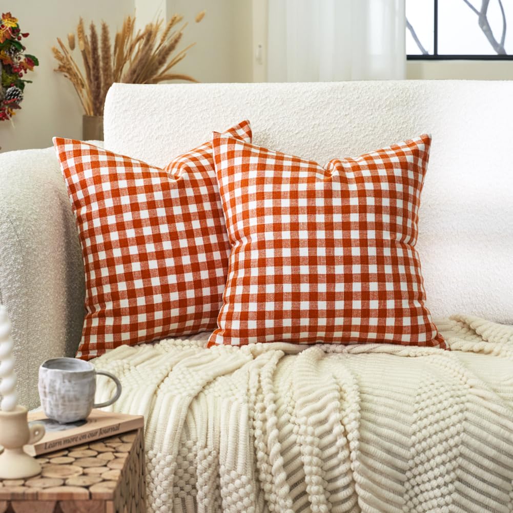 CARRIE HOME Black and White Buffalo Plaid Outdoor Pillow Covers 16x16 Set of 2, 16 x 16 Modern Farmhouse Decor Couch Pillows, Black White Winter Christmas Holiday Plaid Pillows (No Pillow Inserts)