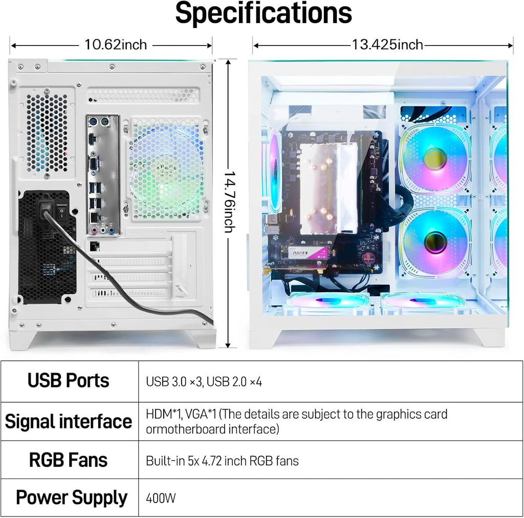 LXZ Desktop PC Computer AMD Ryzen 5 5600G 6 core 3.9GHz, 16G DDR4 RAM, 512G NVME SSD, Tower Computer for Gaming, Home and Office (White)