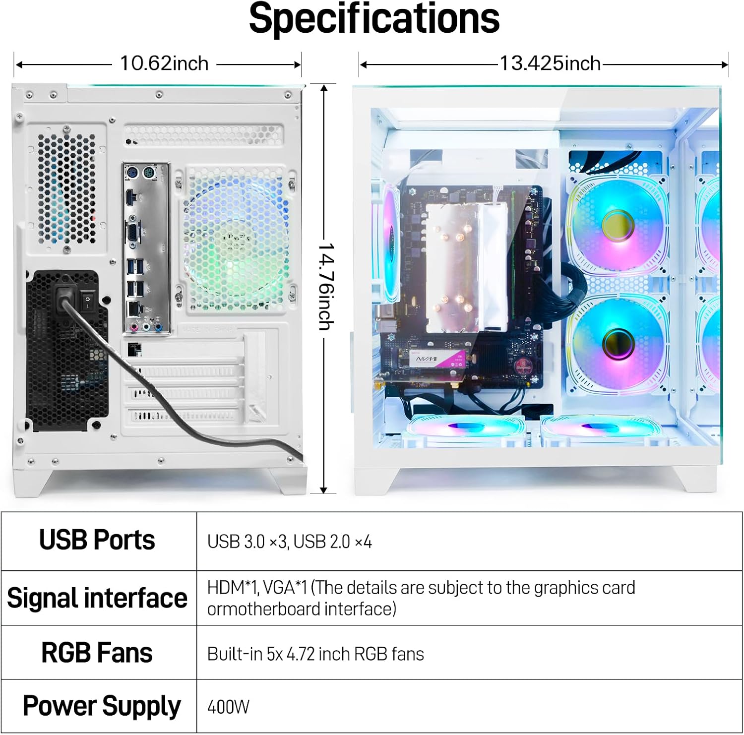LXZ Desktop PC Computer AMD Ryzen 5 5600G 6 core 3.9GHz, 16G DDR4 RAM, 512G NVME SSD, Tower Computer for Gaming, Home and Office (White)