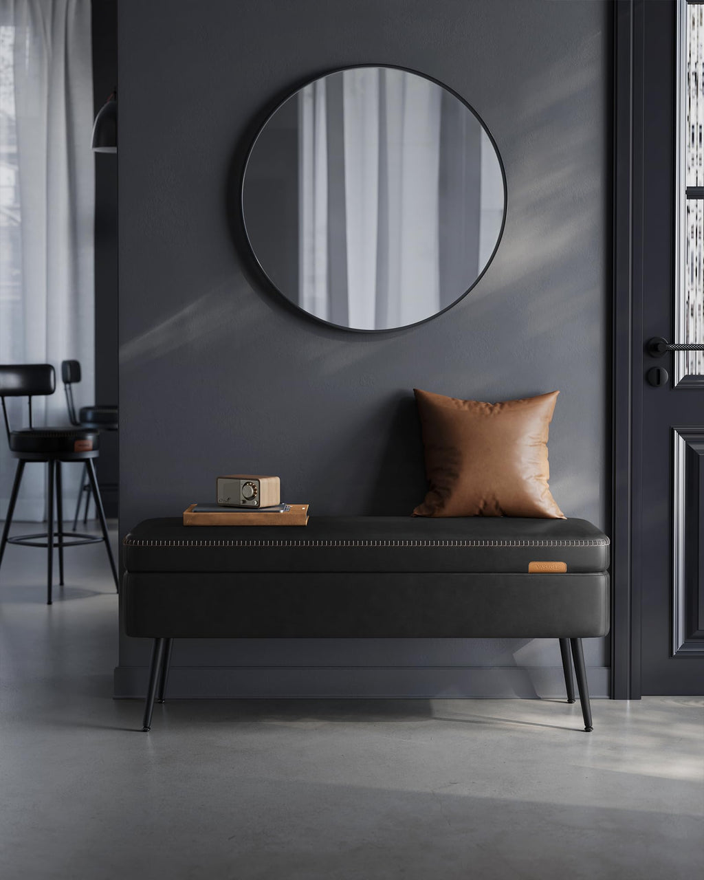 VASAGLE EKHO Collection - Storage Ottoman Bench, Entryway Bedroom Bench, 15 Gallons, Synthetic Leather with Stitching, Mid-Century Modern, Safety Hinges, Loads 660 lb, Caramel Brown ULOM074K01