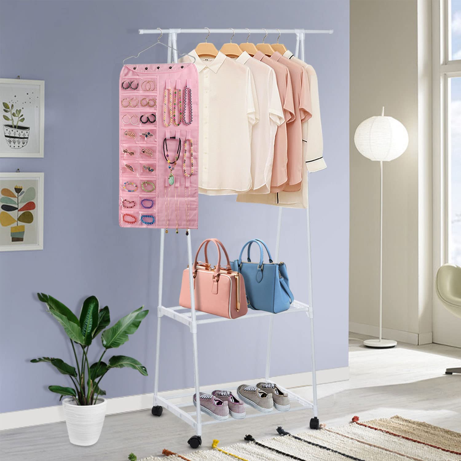 BB Brotrade Hanging Jewelry Organizer,Accessories Organizer,80 Pocket Organizer for Holding Jewelries（Beige）