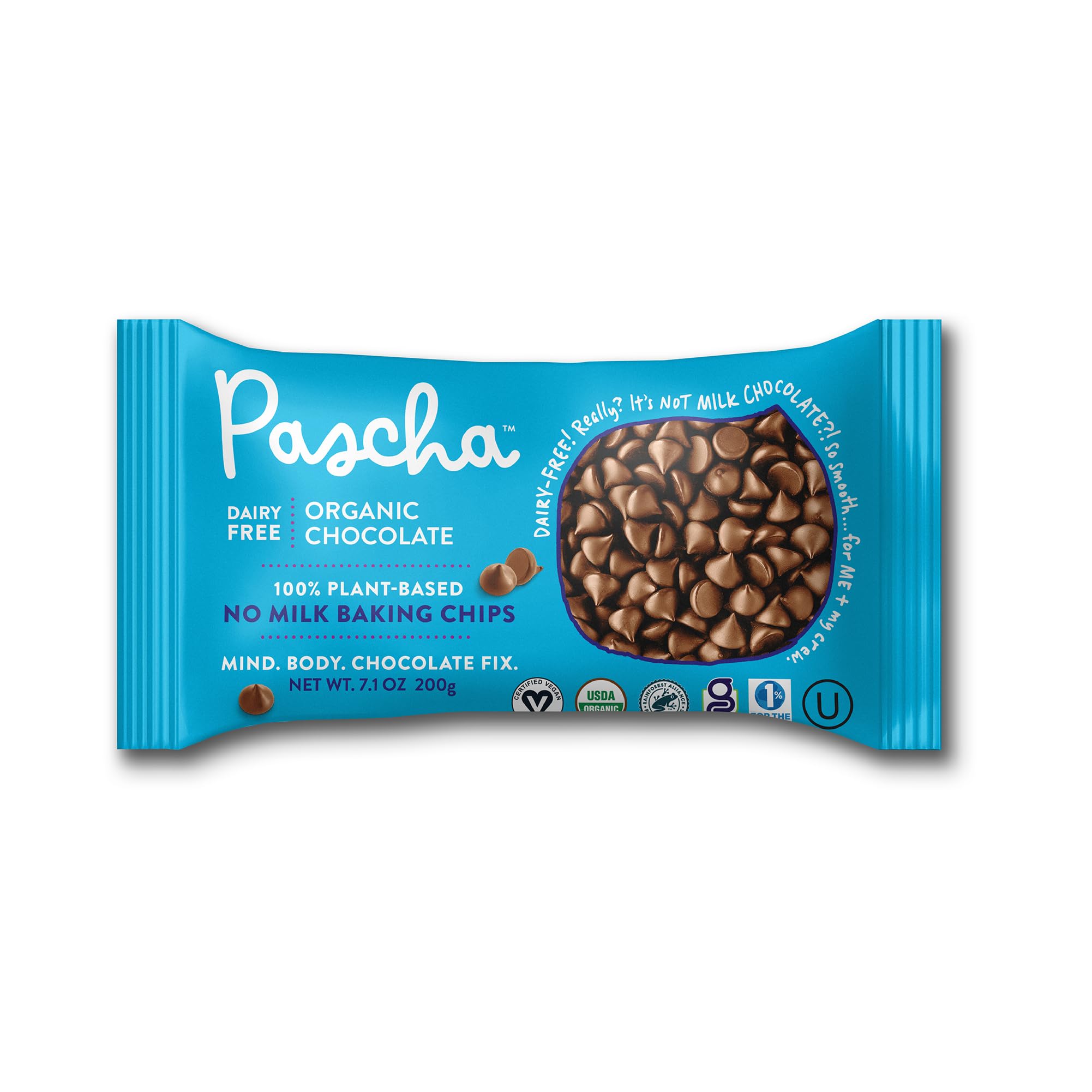 Pascha Organic 70% Cacao Baking Chips - Bittersweet Dark Chocolate with Coconut Sugar - Vegan, Non-GMO, Rainforest Alliance Certified - Allergen-Free (Pack of 8)