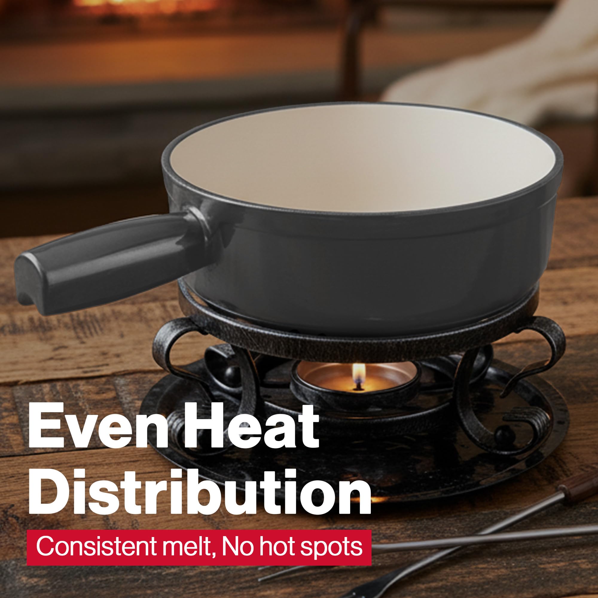 Swissmar Lugano Cast Iron Cheese Fondue Set, 9-Piece, 2 QT / 2 L - Ideal for Melting Cheese, Chocolates, Caramel, & More - Perfect for Kitchen Collection & Gift Giving - Matte Black