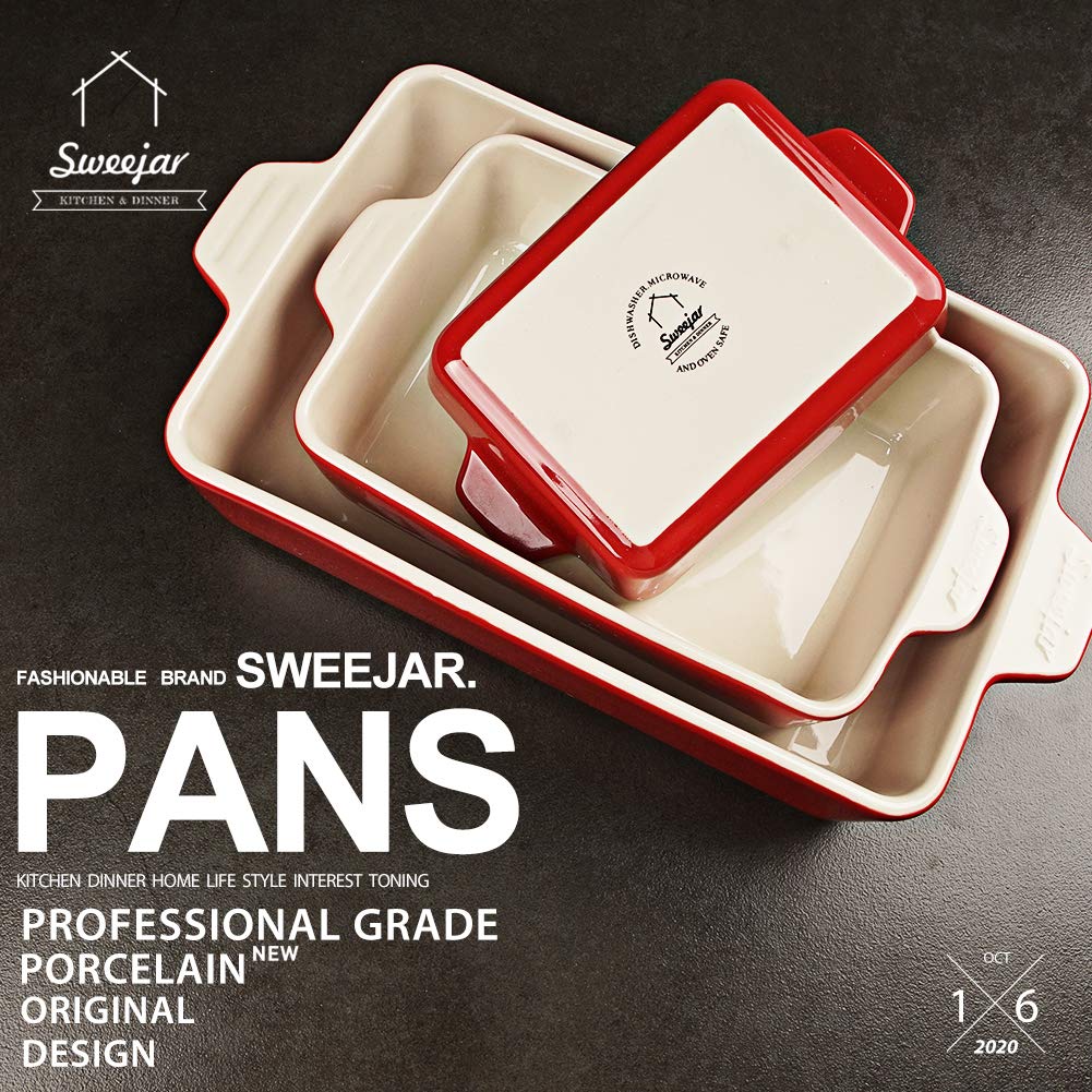 Sweejar Ceramic Bakeware Set, Rectangular Baking Dish for Oven Lasagna Pans for Cooking, Kitchen, Cake Dinner, Banquet and Daily Use, 11.8 x 7.8 x 2.76 Inches of Casserole Dishes (Beige)