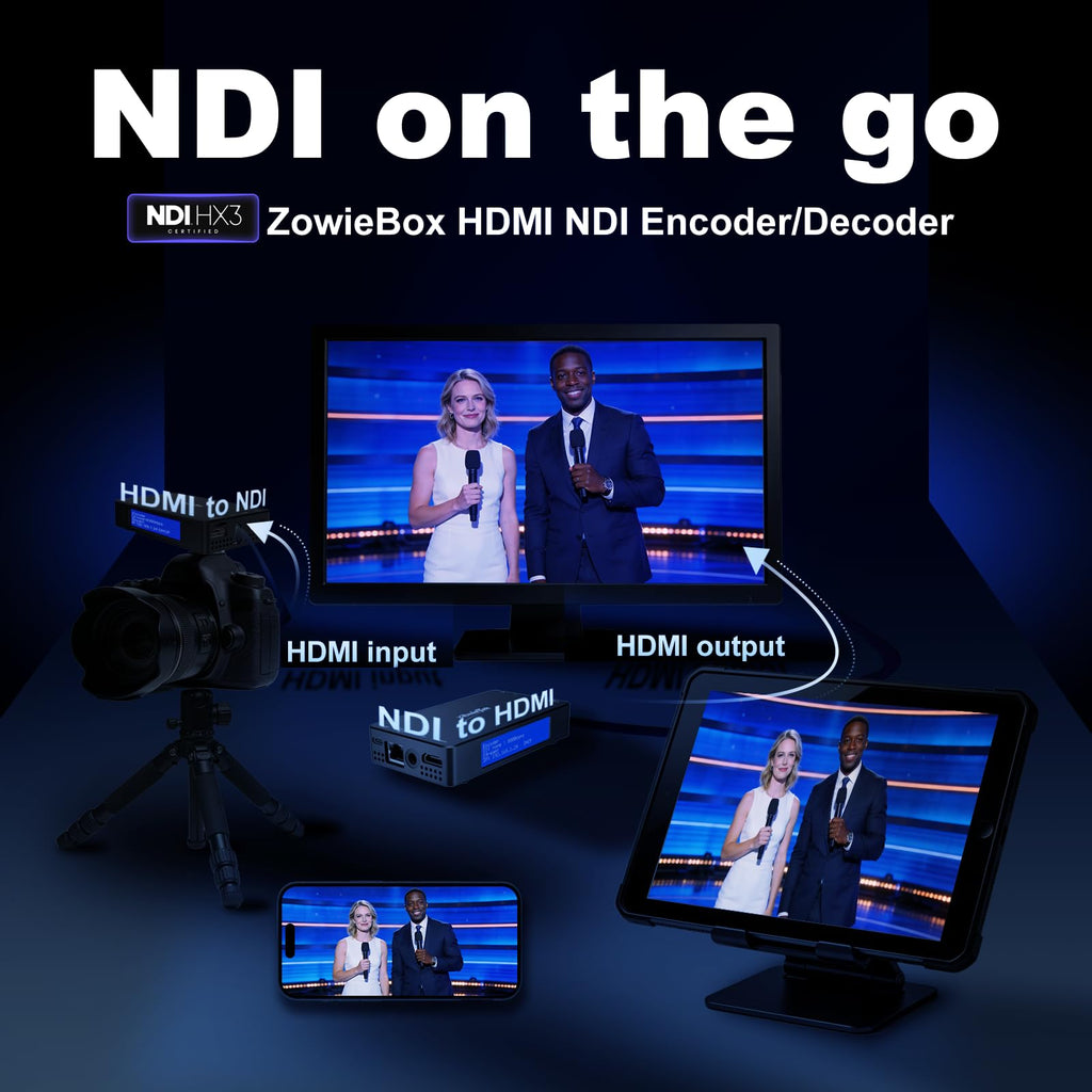 4K HDMI Video Encoder/Decoder, ZowieBox, Native NDI HX3 (Certified) Converter/Player, UVC to HDMI, Pass-Through Video Capture, SRT/RTMP(S)/RTSP, Live Streaming to YouTube
