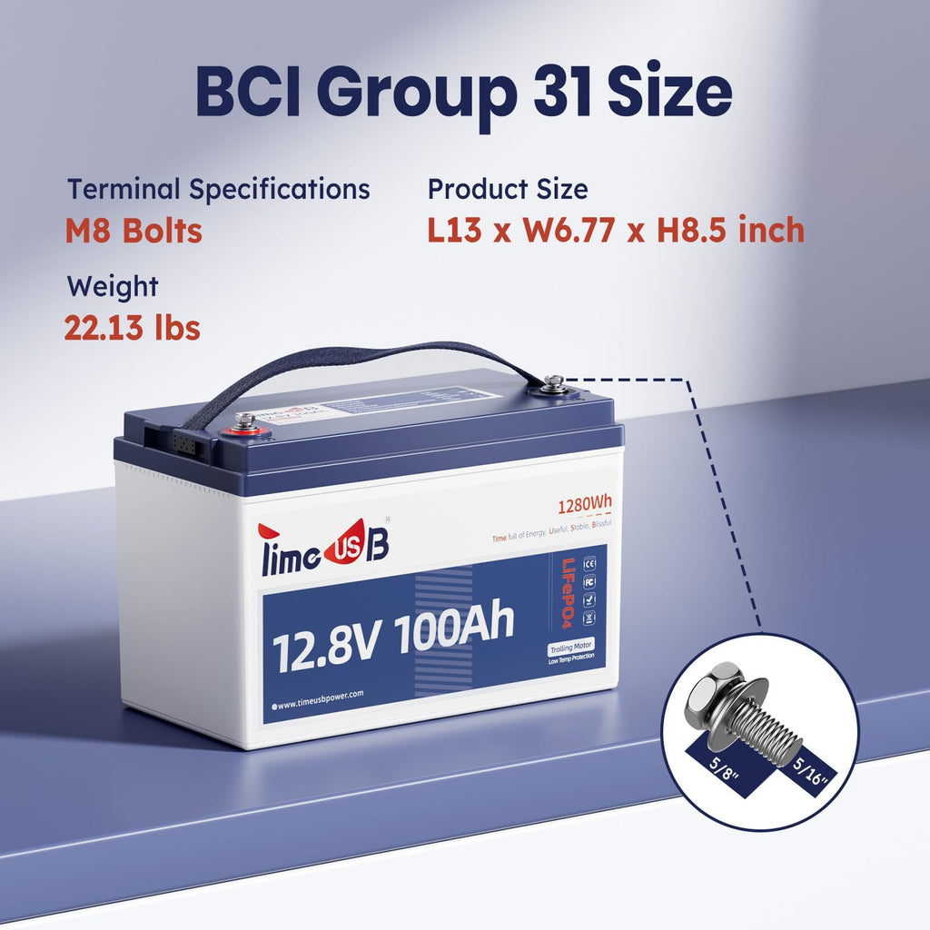 Timeusb 12V 50Ah Trolling Motor LiFePO4 Lithium Battery with Low-Temp Protection, 15000 Deep Cycle, Max. 60A Current at 30mins, 12V Battery for 20~70lb Boat Motor, Fish Finder, Instrument Panel etc.