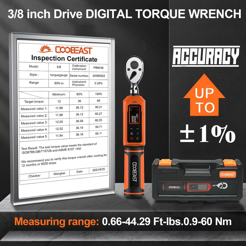 Digital Torque Wrench, 1/2 Drive Electronic Torque Screwdriver with Preset Value(3.76-250.8 Ft.lbs./5.1-340Nm), Buzzer and LED Flash Five Units of Measure Torque Wrench for Motorcycle, Auto Repair
