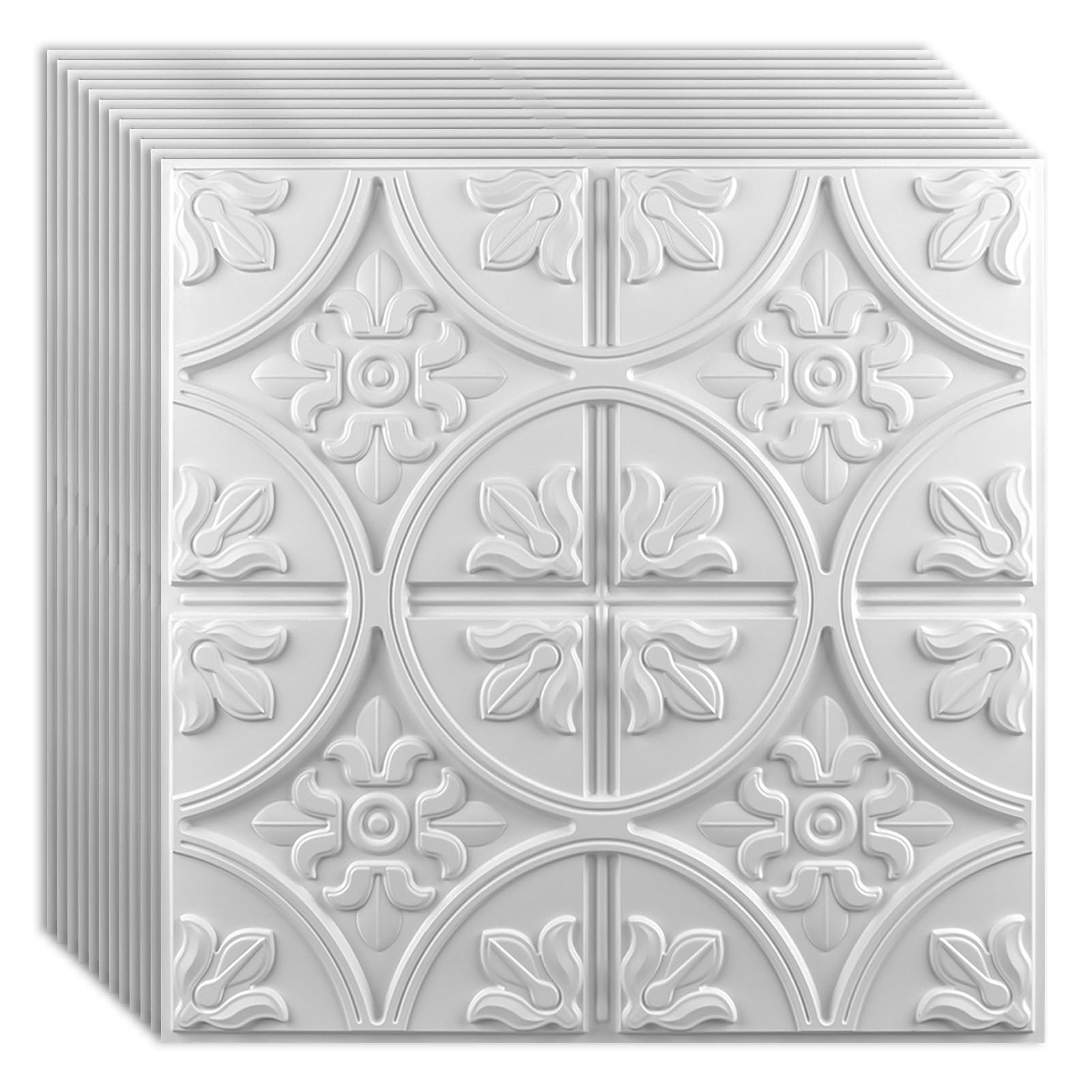 Art3d Drop Ceiling Tiles 24x24in. (12-Pack, 48 Sq.ft), Wainscoting Panels Glue Up 2ft x 2ft for Interior Décor in Living Room, Bedroom & Office, Star Black