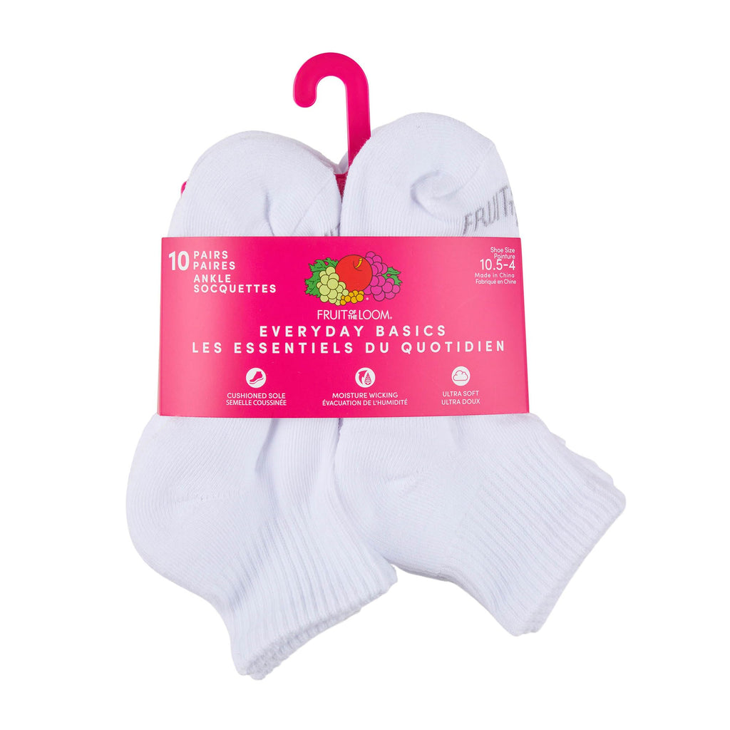 Fruit of the Loom Girl's Everyday Essential Soft Cushion Socks