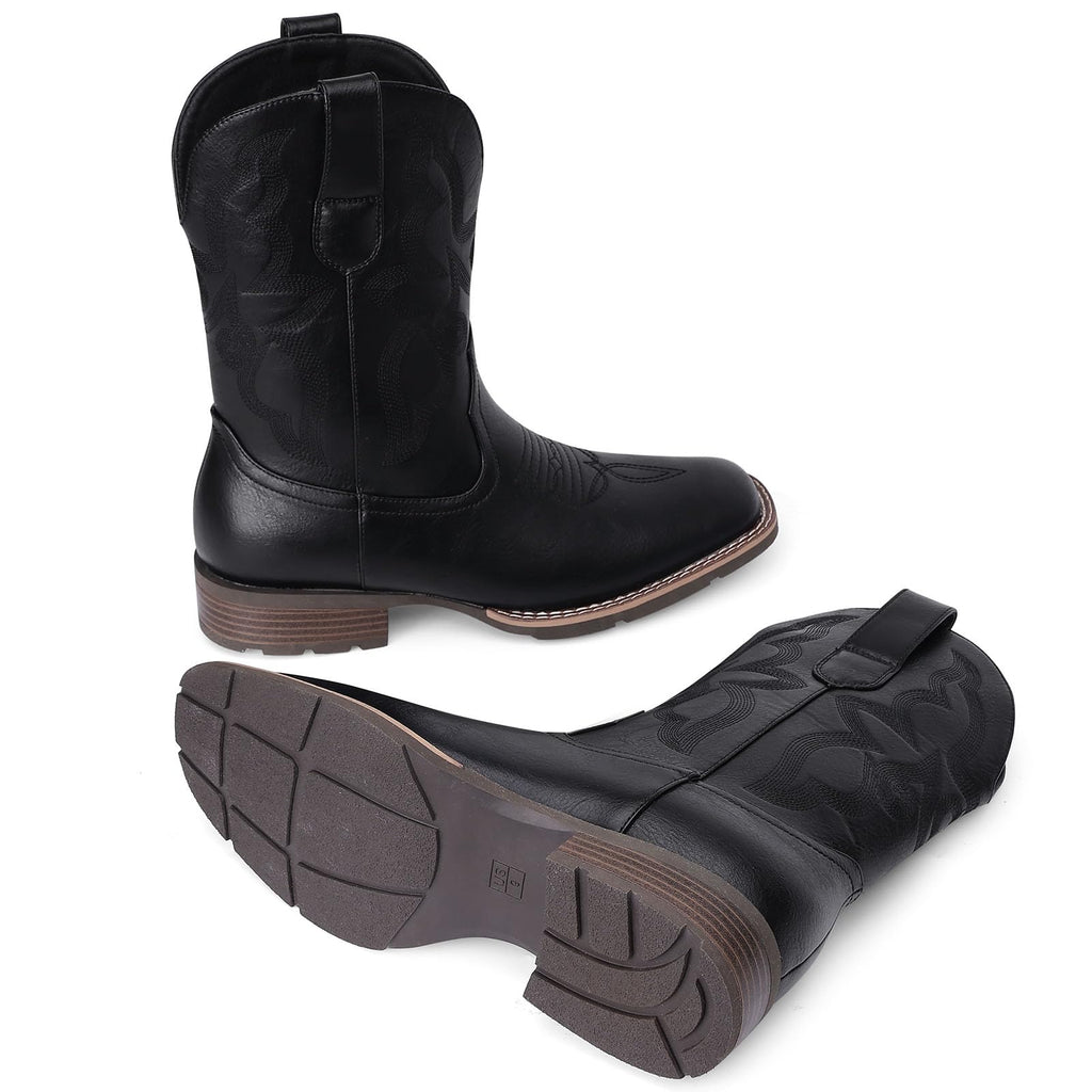 Cowboy Boots For Men - Western Boot Men's Cowboy Boots With Square Toe | Cowboy Western Boot | Pull-on Boots| Old West Style Embroidered