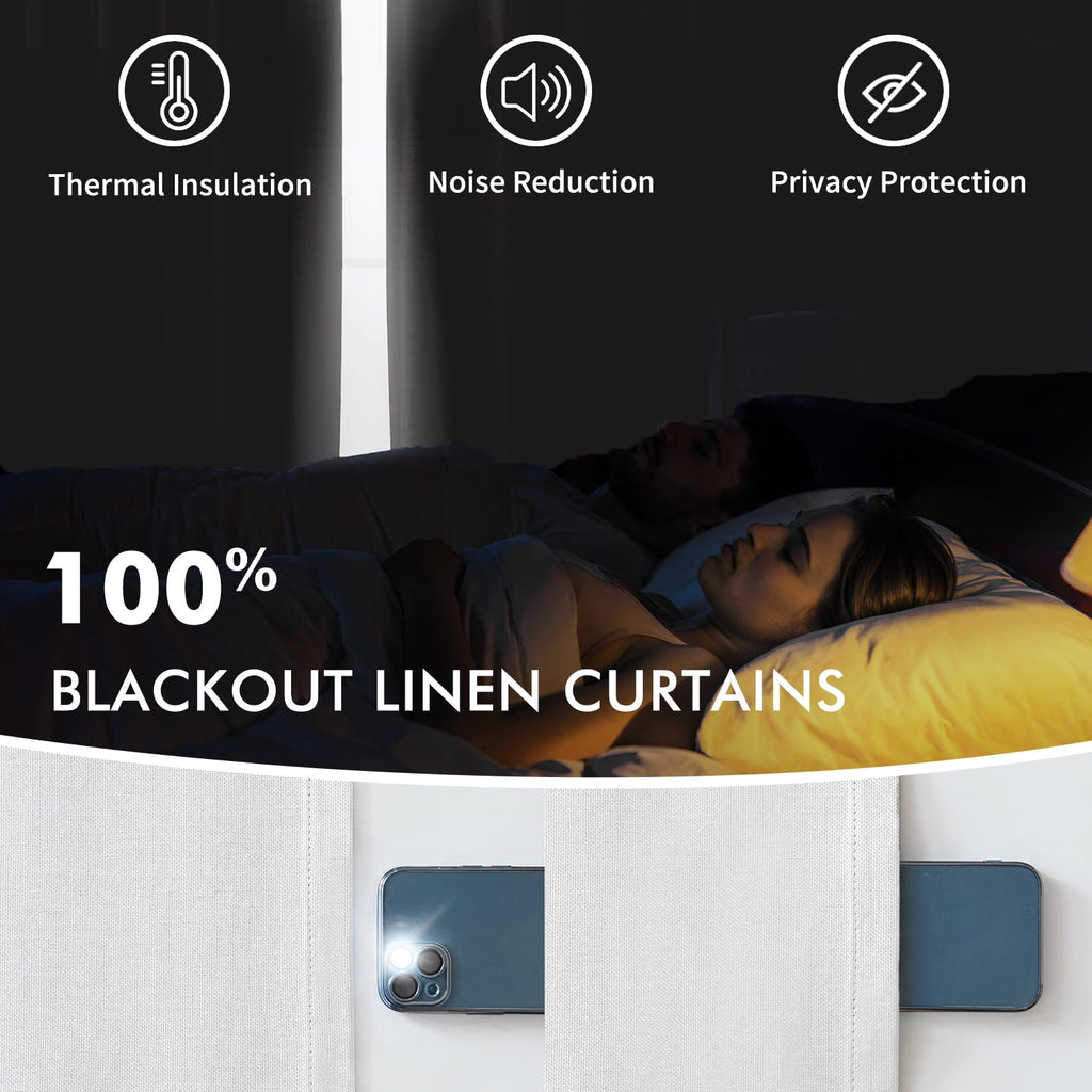 MIULEE Linen Pinch Pleated 100% Blackout Curtains for Bedroom 84 Inch Long 2 Panels Set- Back Tab Track Beige Thermal Insulated Cream Black Out Triple Pleat Room Darkening Drapes with Hooks, Greige