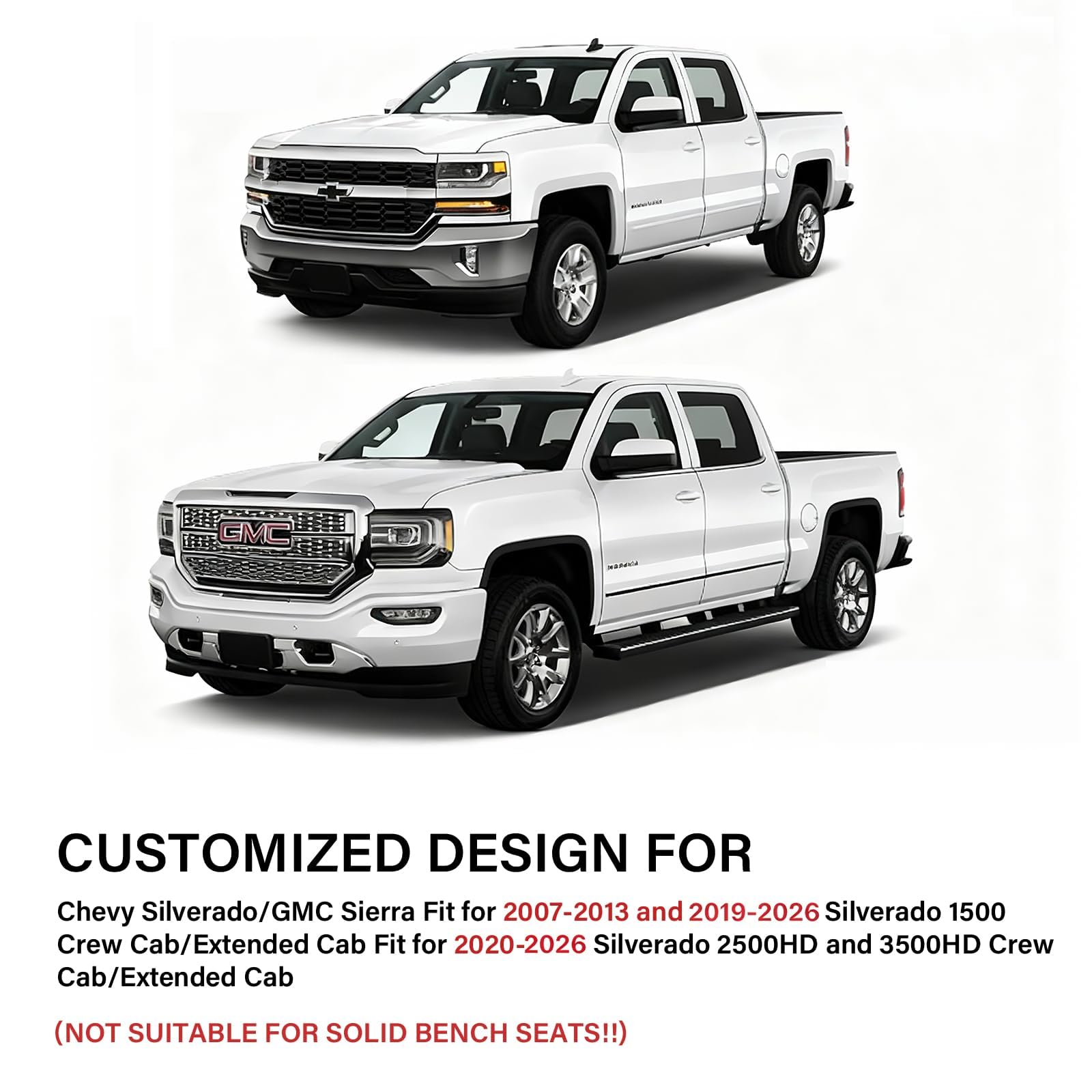 Coverado Chevy Silverado Seat Covers, Faux Leather Seat Covers Fit for Chevy Silverado GMC Sierra 2007-2025 1500, 2015-2025 2500HD 3500HD Crew Double Extended Cab (Front, Black)
