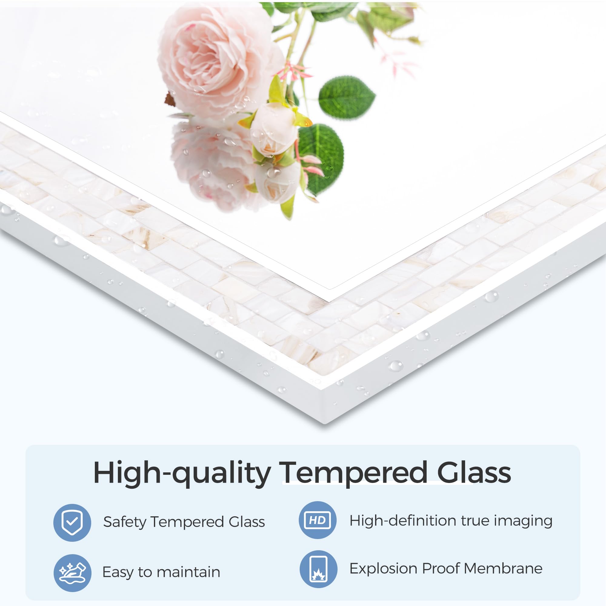 Tanmicoshomy Round Wall Mirror 24 Inch,Circle Mosaic Mirror with Natural Mother of Pearl and Wood Frame, Decorative Coastal Round Wall Mirror for Bathroom Bedroom Living Room Entryway