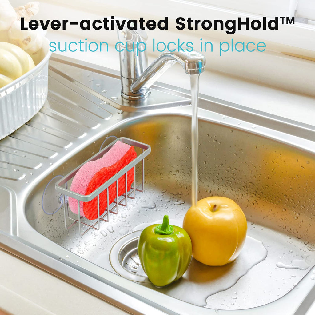 HLOOL Kitchen Sink Sponge Holder, Kitchen Sink Caddy, Sponge Holder for Kitchen Sink Suction, Dish Soap Holder (Black)