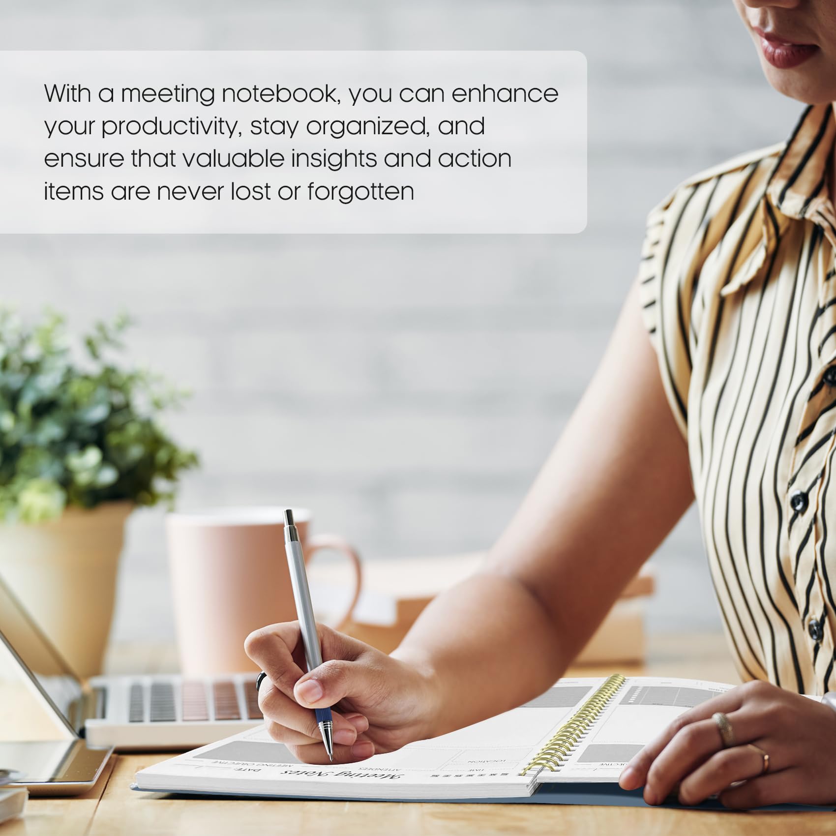Meeting Notebook for Work Organization - Work Planner Notebook with Action Items, Agenda Planner for Note Taking, 160 Pages (6.9" X 9.9") Project Organizer for Men & Women - Pink